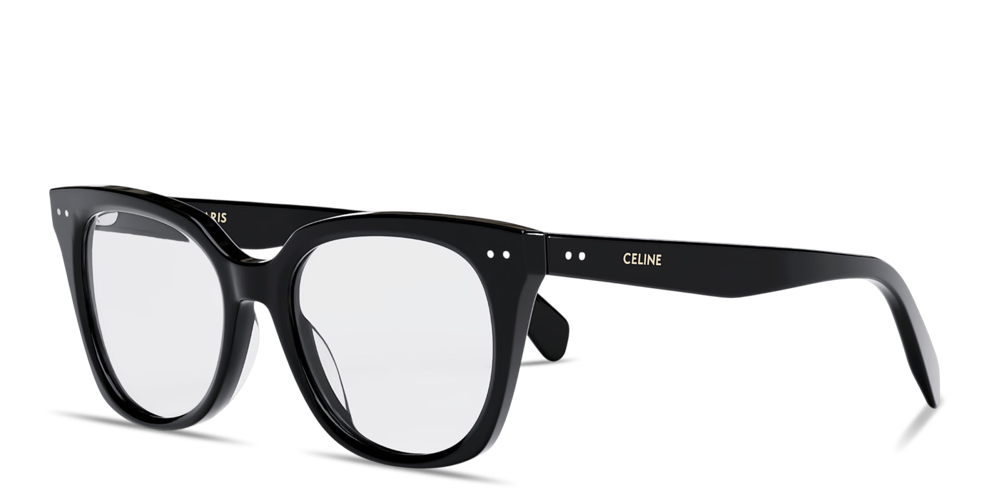 Shop CELINE Thin 2 Dots Square Eyeglasses in Black online.