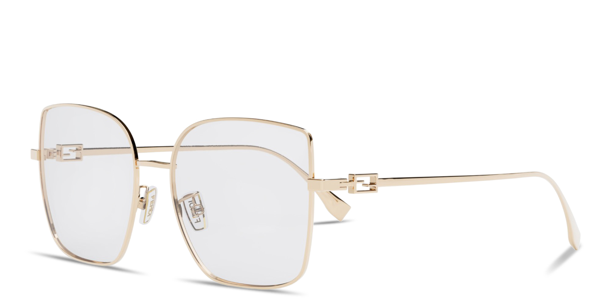 Shop FENDI Baguette Oversized Wide Irregular Eyeglasses in Gold online.