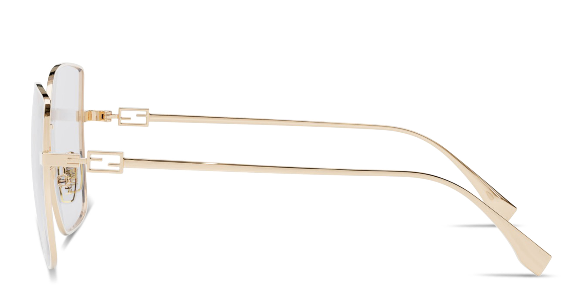 Shop FENDI Baguette Oversized Wide Irregular Eyeglasses in Gold online.