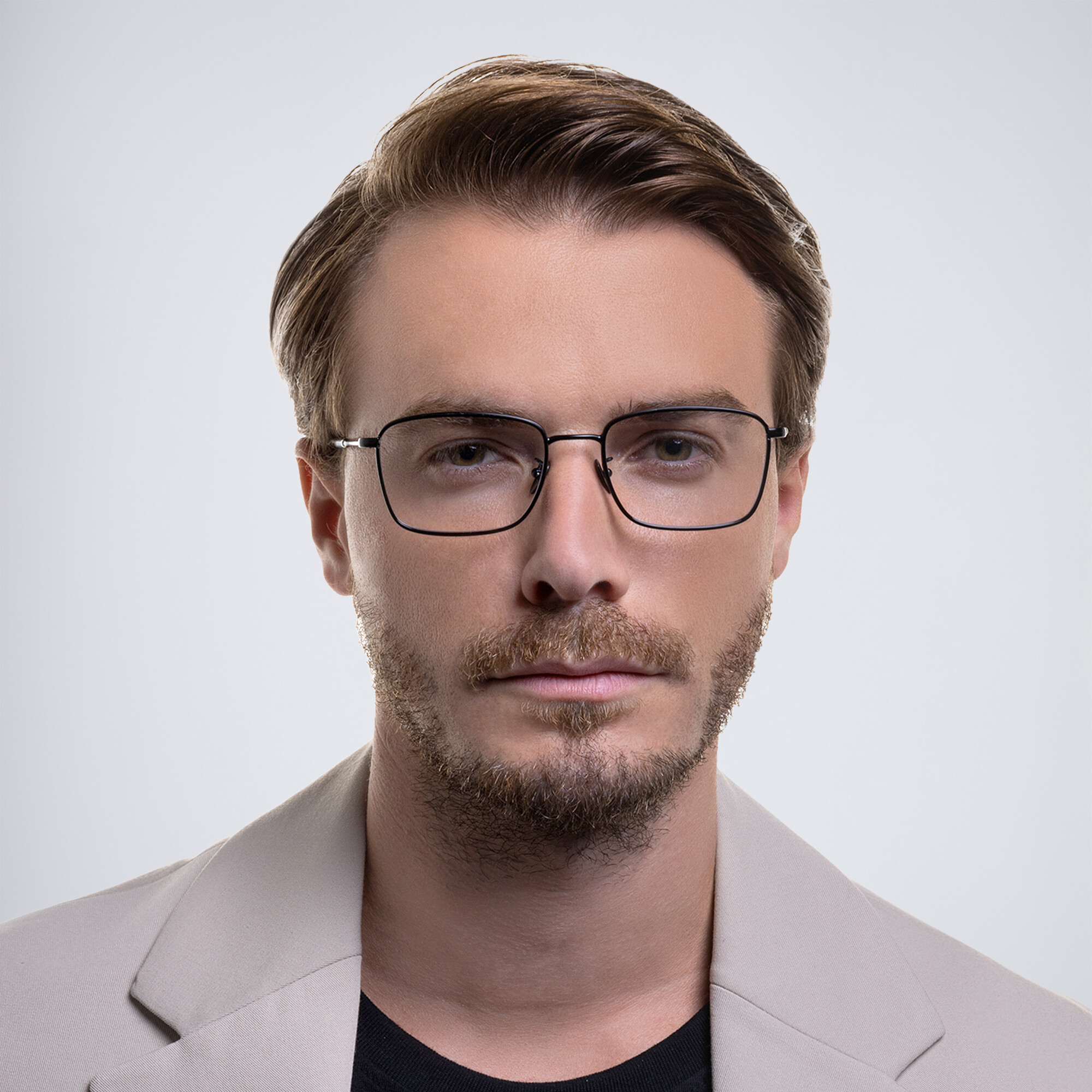 Shop GIORGIO ARMANI Rectangle Eyeglasses in Black online.