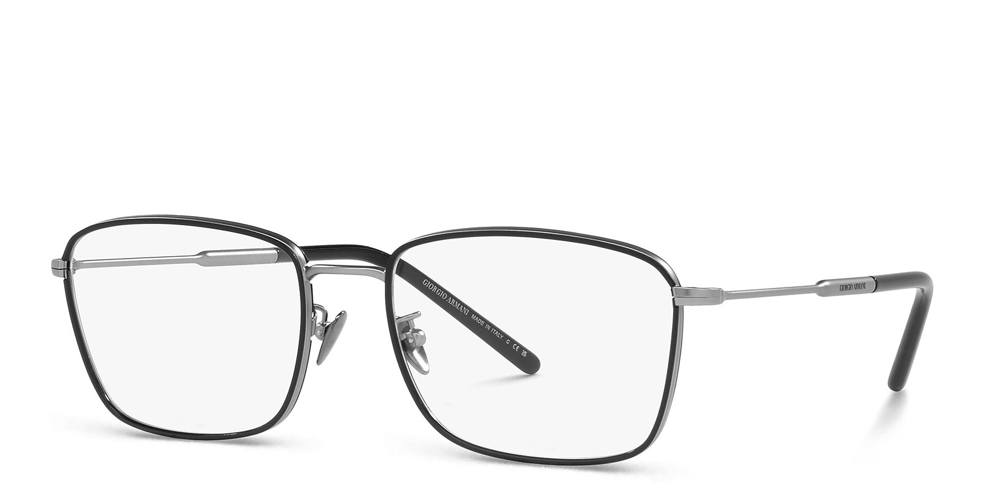 Shop GIORGIO ARMANI Wide Rectangle Eyeglasses in Matte Gunmetal/Black online.