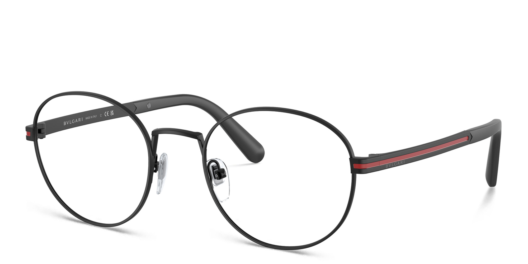 Shop BVLGARI Round Eyeglasses in Matte Black online.