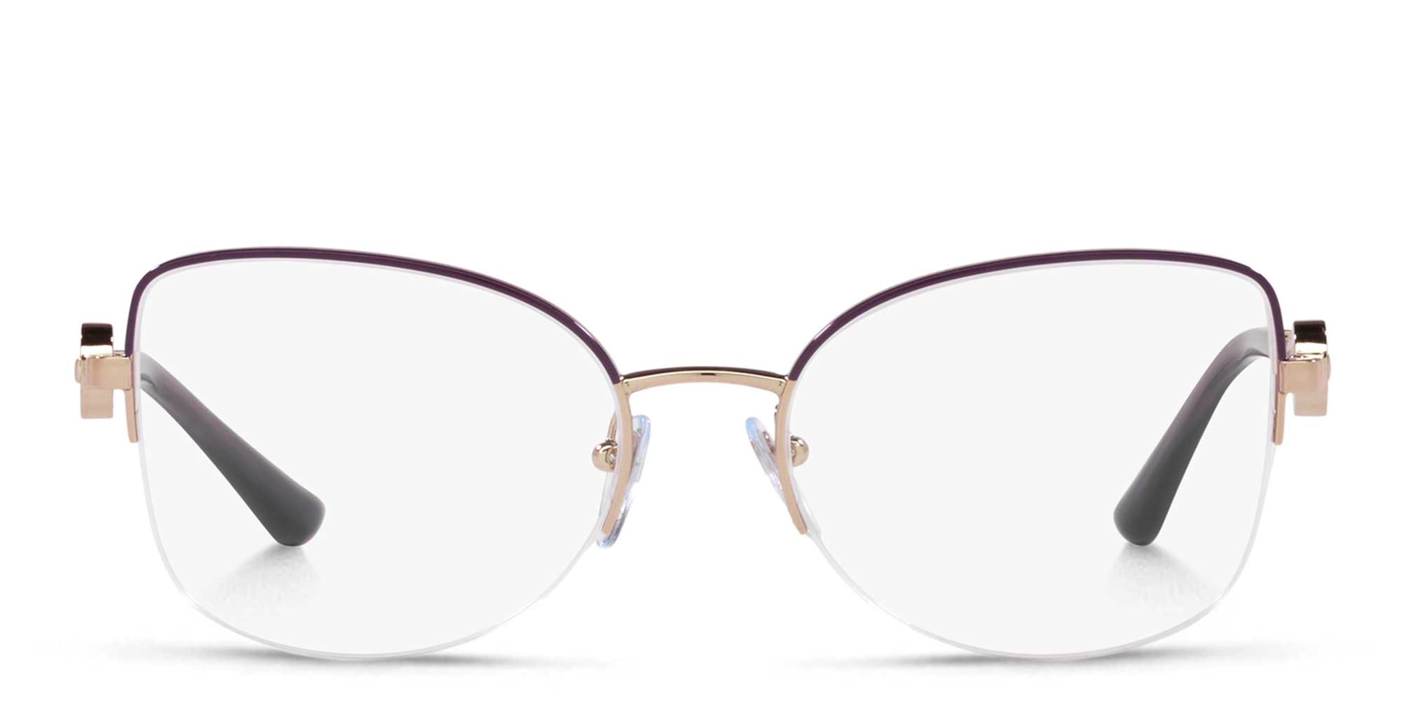 Shop BVLGARI Half-Rim Cat-Eye Eyeglasses in Pink Gold/Purple online.