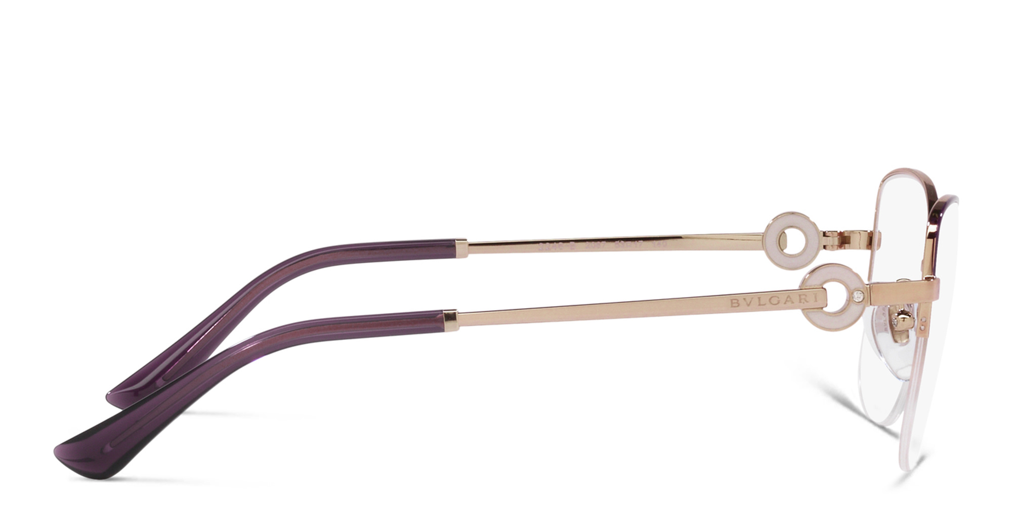 Shop BVLGARI Half-Rim Cat-Eye Eyeglasses in Pink Gold/Purple online.