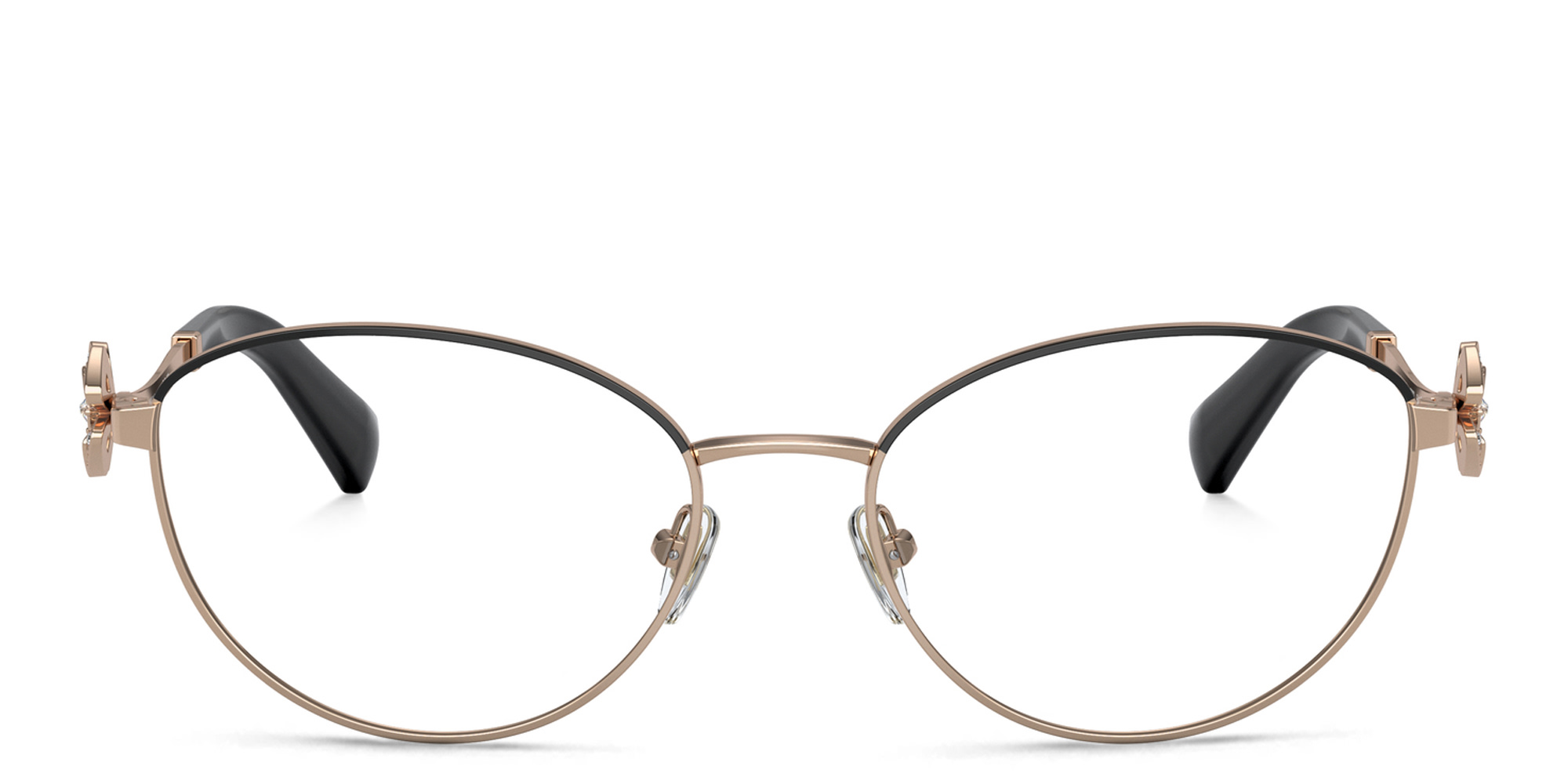 Shop BVLGARI Round Eyeglasses in Pink Gold/Black online.