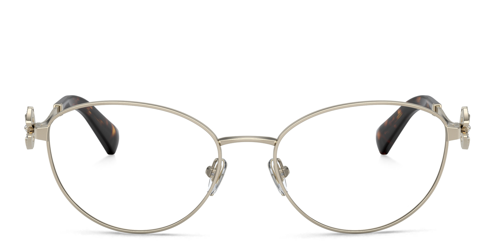 Shop BVLGARI Round Eyeglasses in Pale Gold online.