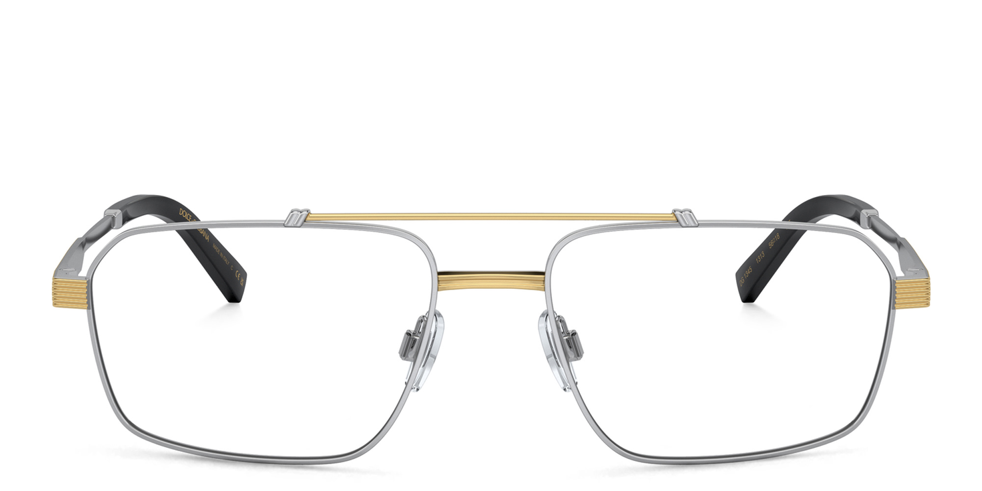 Shop Dolce & Gabbana Wide Rectangle Eyeglasses in Gold & Silver online.
