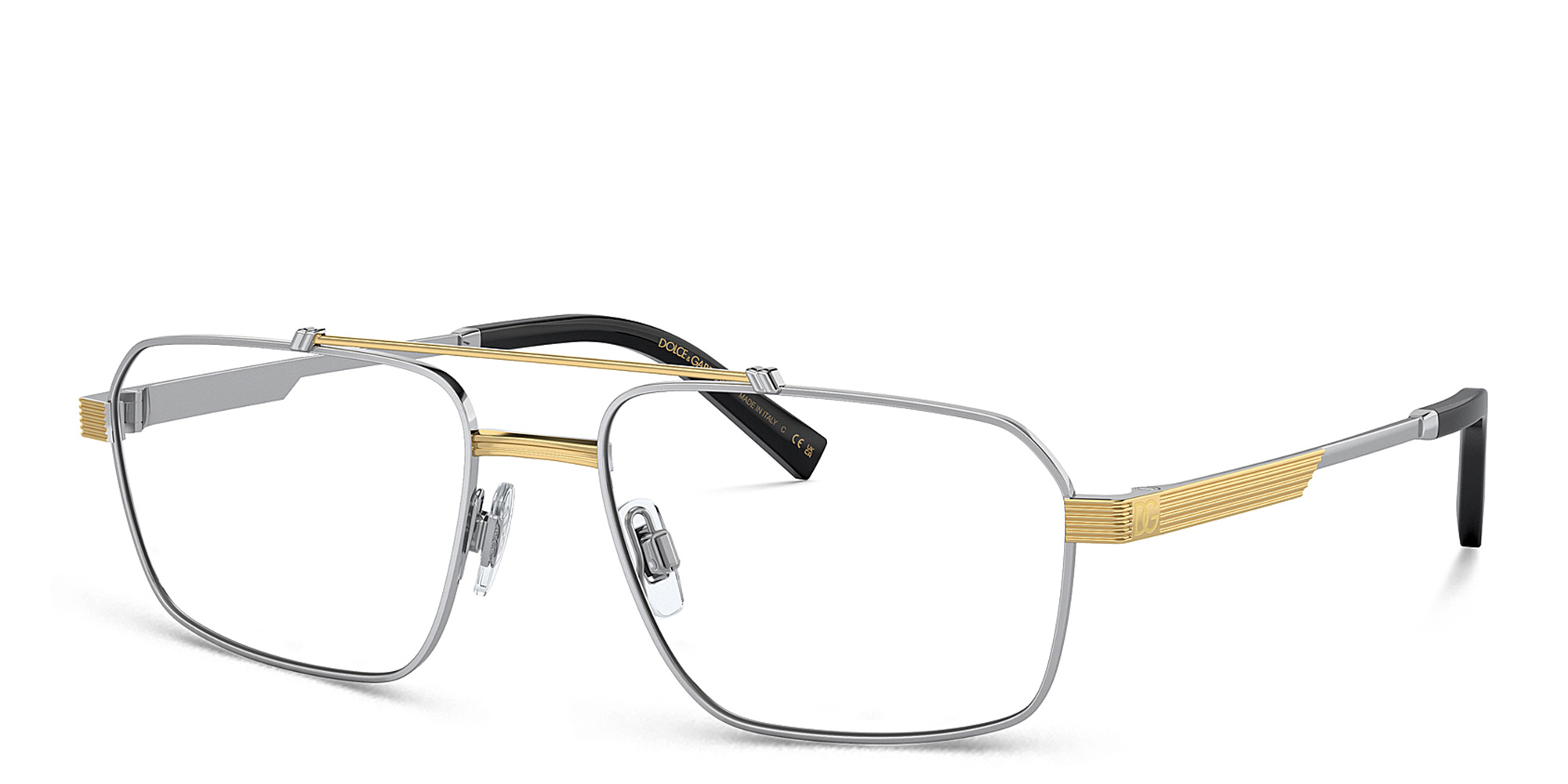 Shop Dolce & Gabbana Wide Rectangle Eyeglasses in Gold & Silver online.