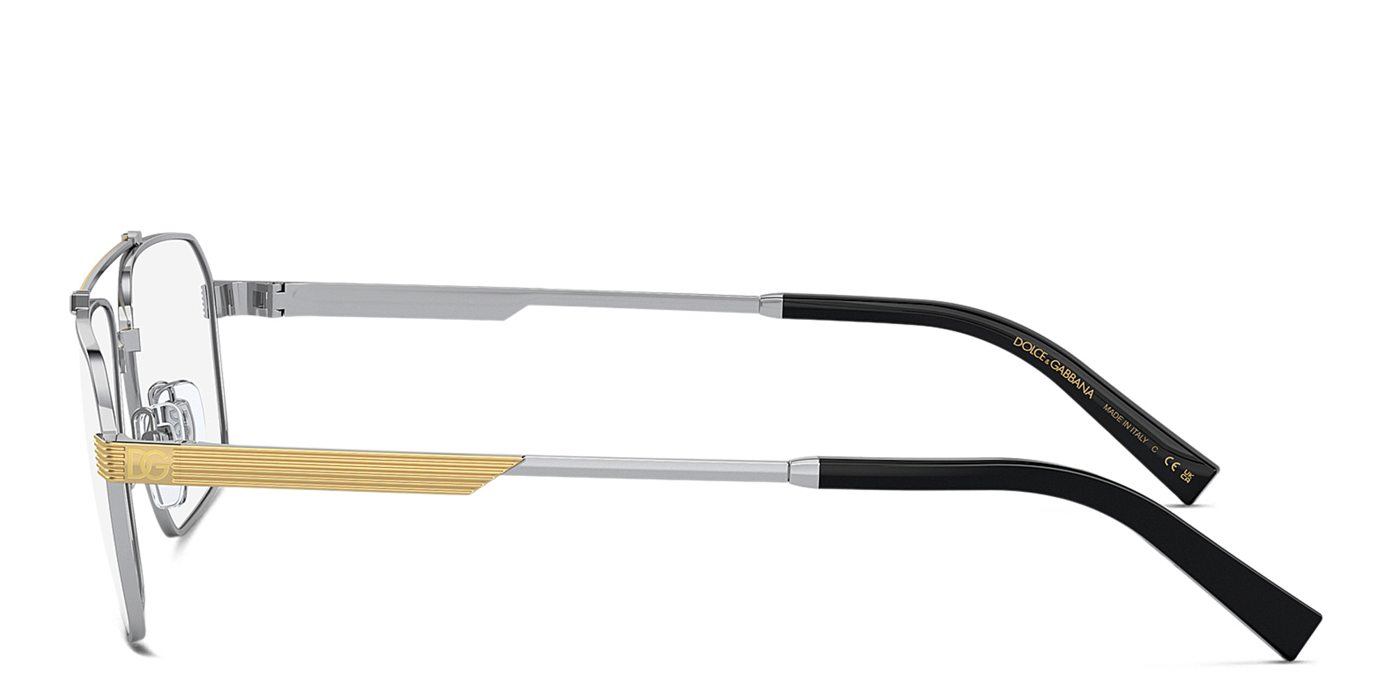 Shop Dolce & Gabbana Wide Rectangle Eyeglasses in Gold & Silver online.