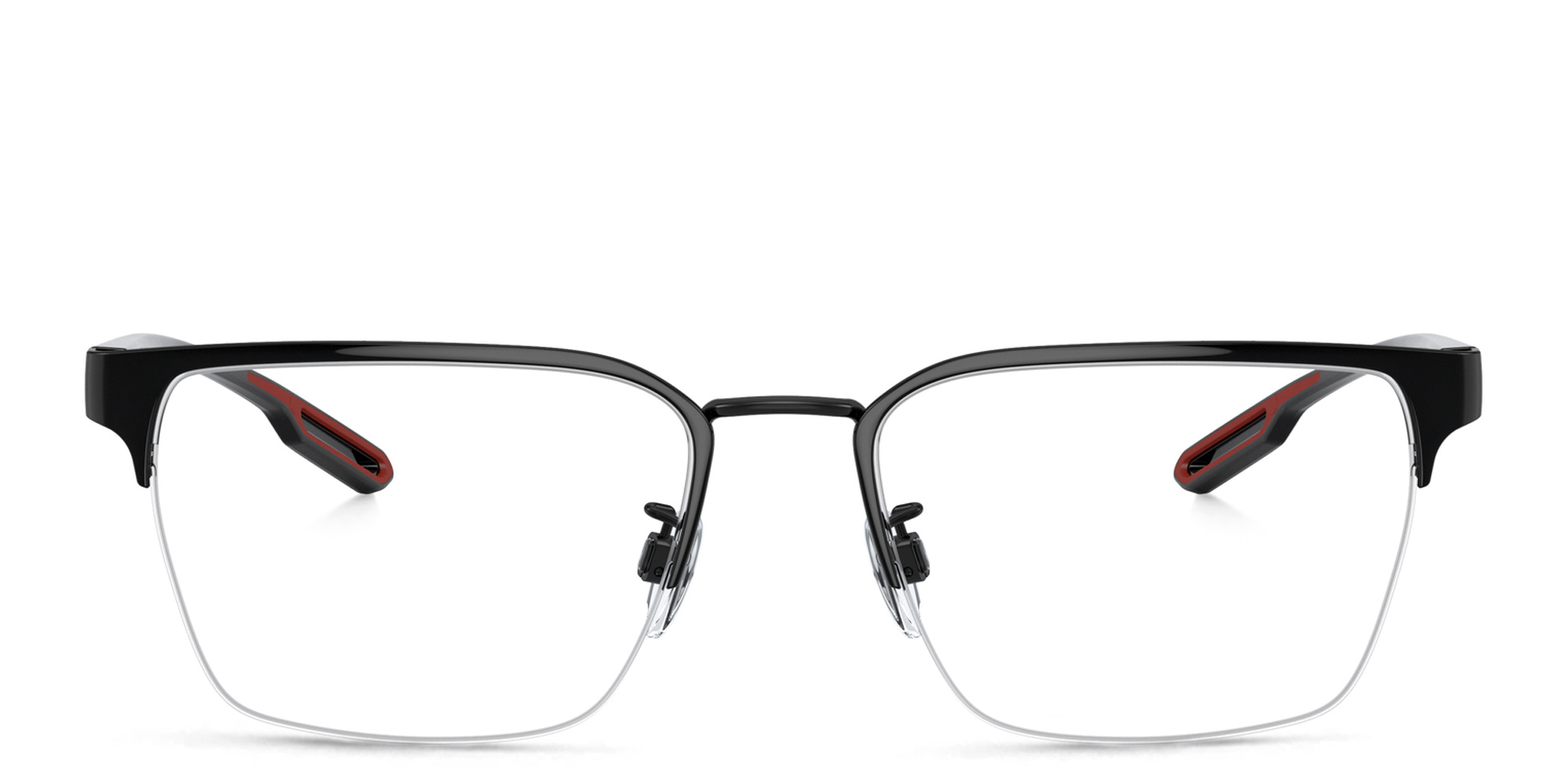 Shop Emporio Armani Half-Rim Square Eyeglasses in Shiny Black online.