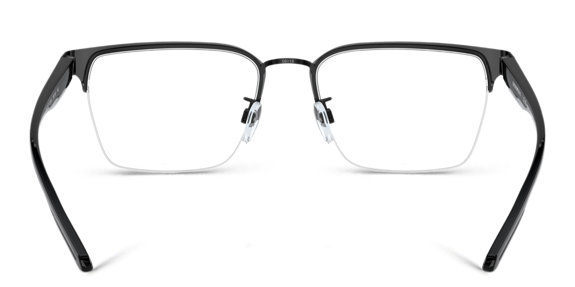 Shop Emporio Armani Half-Rim Square Eyeglasses in Shiny Black online.
