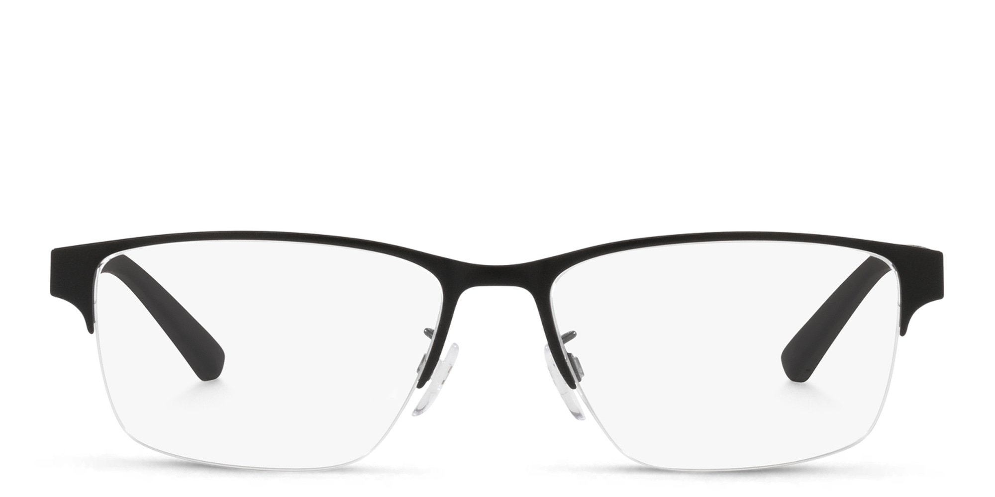 Shop Emporio Armani Half-Rim Pillow Eyeglasses in Matte Black online.