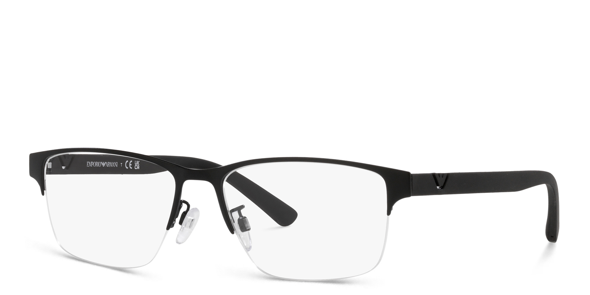 Shop Emporio Armani Half-Rim Pillow Eyeglasses in Matte Black online.