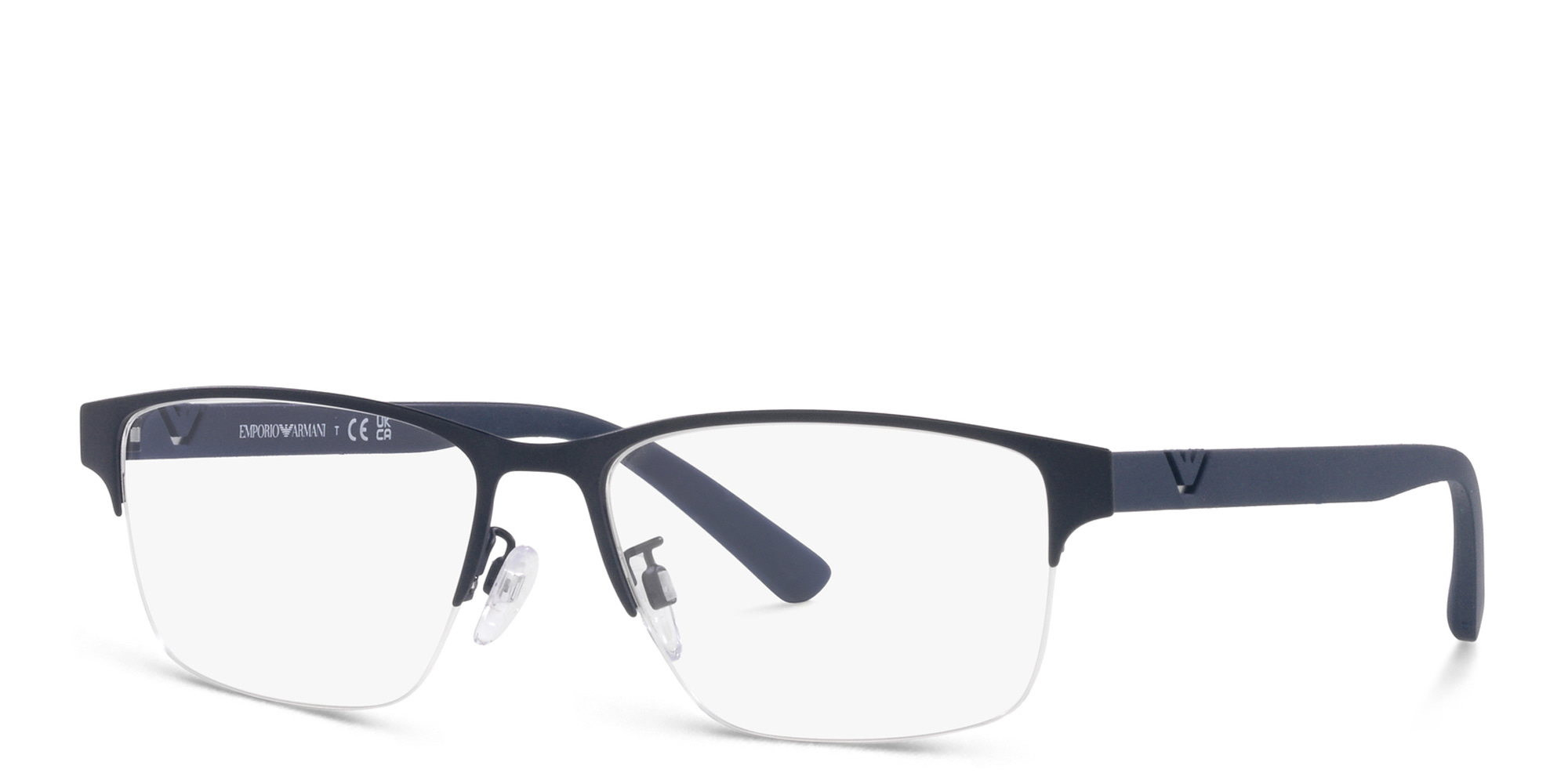 Shop Emporio Armani Half-Rim Rectangle Eyeglasses in Matte Blue online.