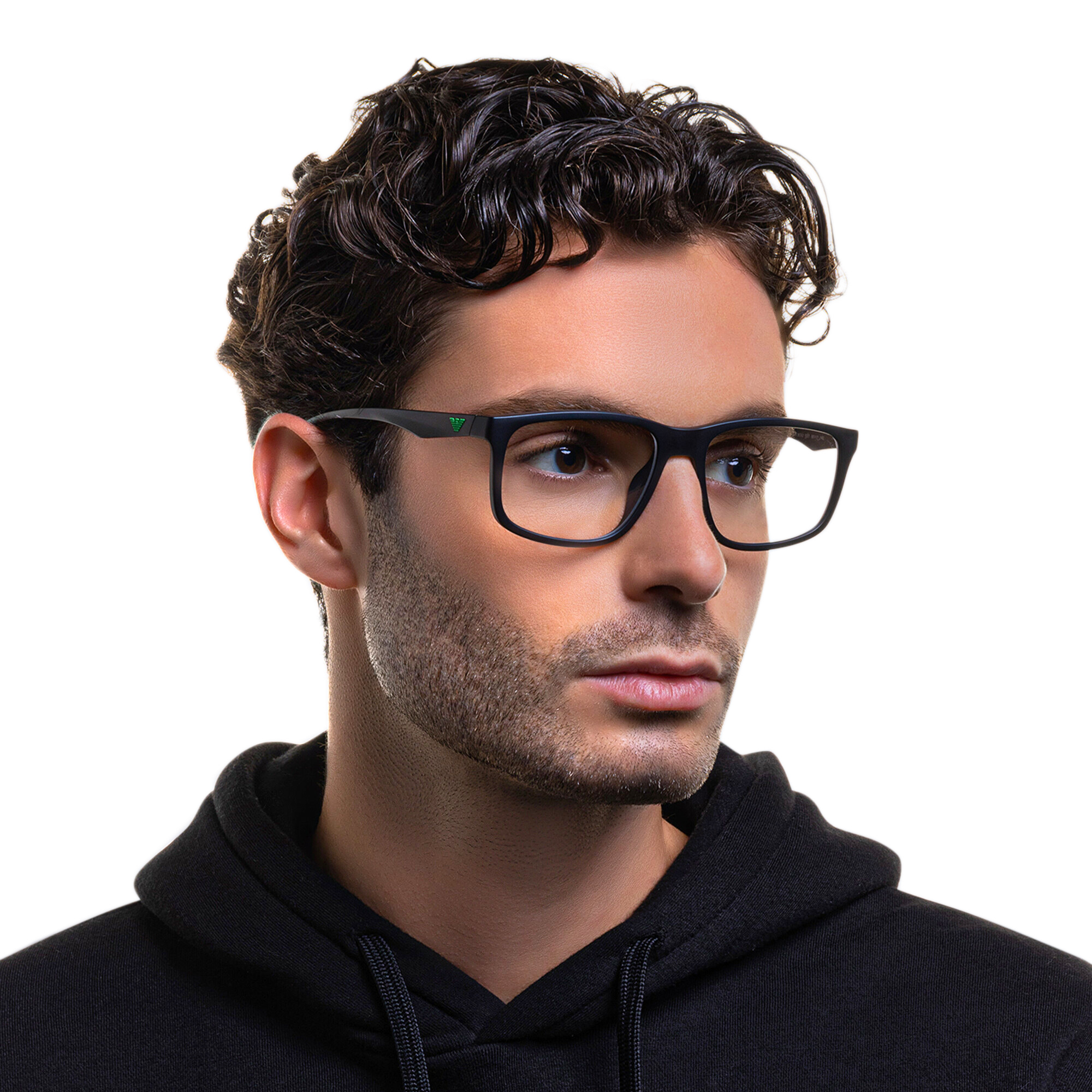 Emporio Armani Wide Square Eyeglasses in Matte Black – Product Photo 6