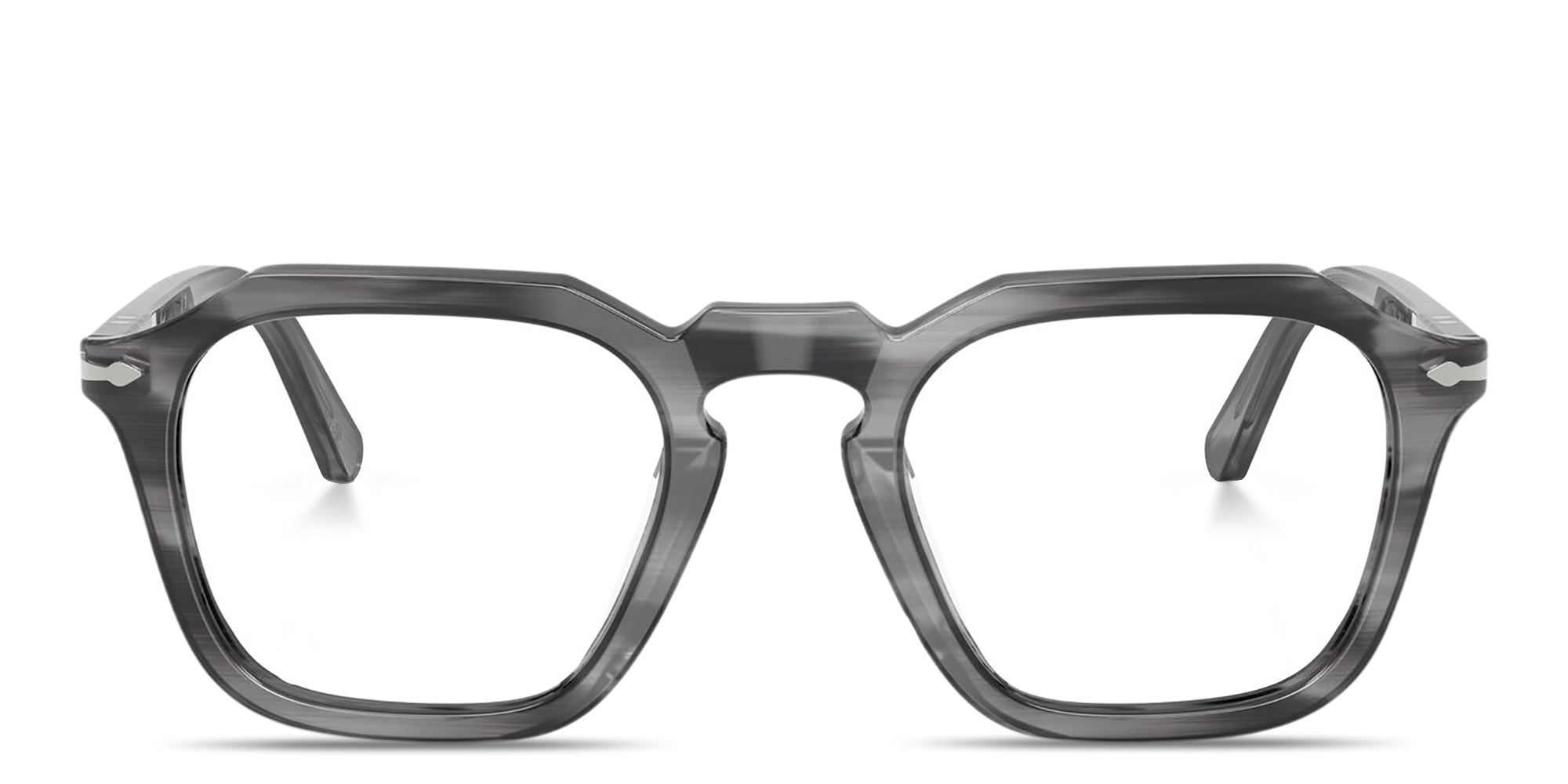 Shop PERSOL Arrow Unisex Square Eyeglasses in Striped Grey online.