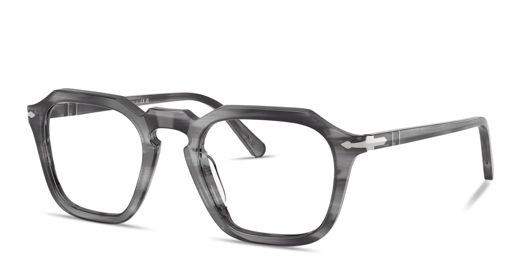Shop PERSOL Arrow Unisex Square Eyeglasses in Striped Grey online.