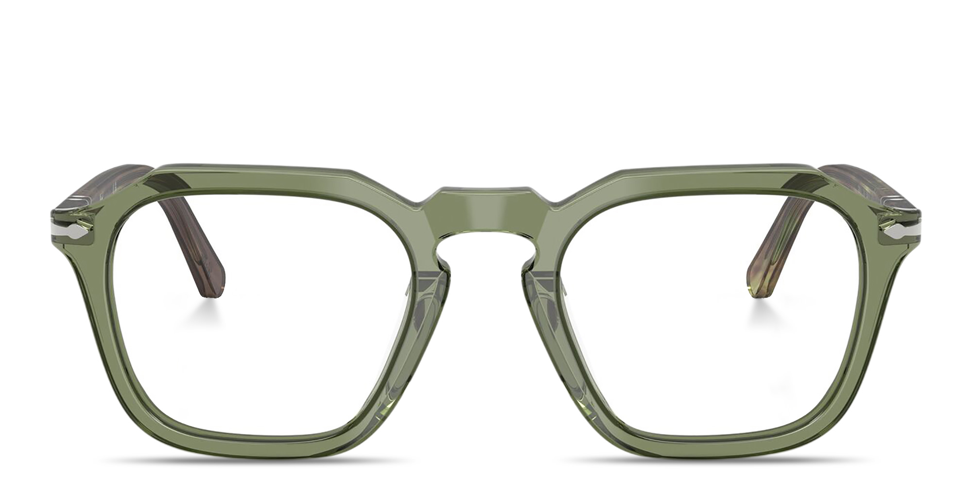 Shop PERSOL Arrow Unisex Square Eyeglasses in Transparent Green online.