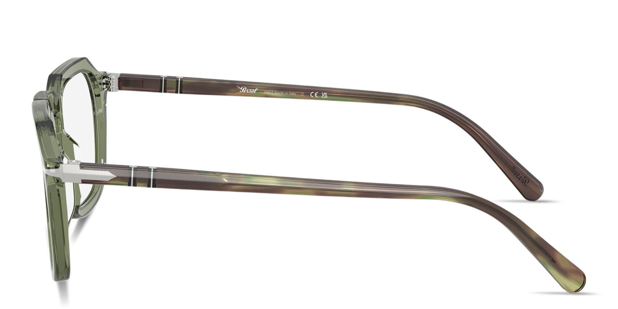 Shop PERSOL Arrow Unisex Square Eyeglasses in Transparent Green online.
