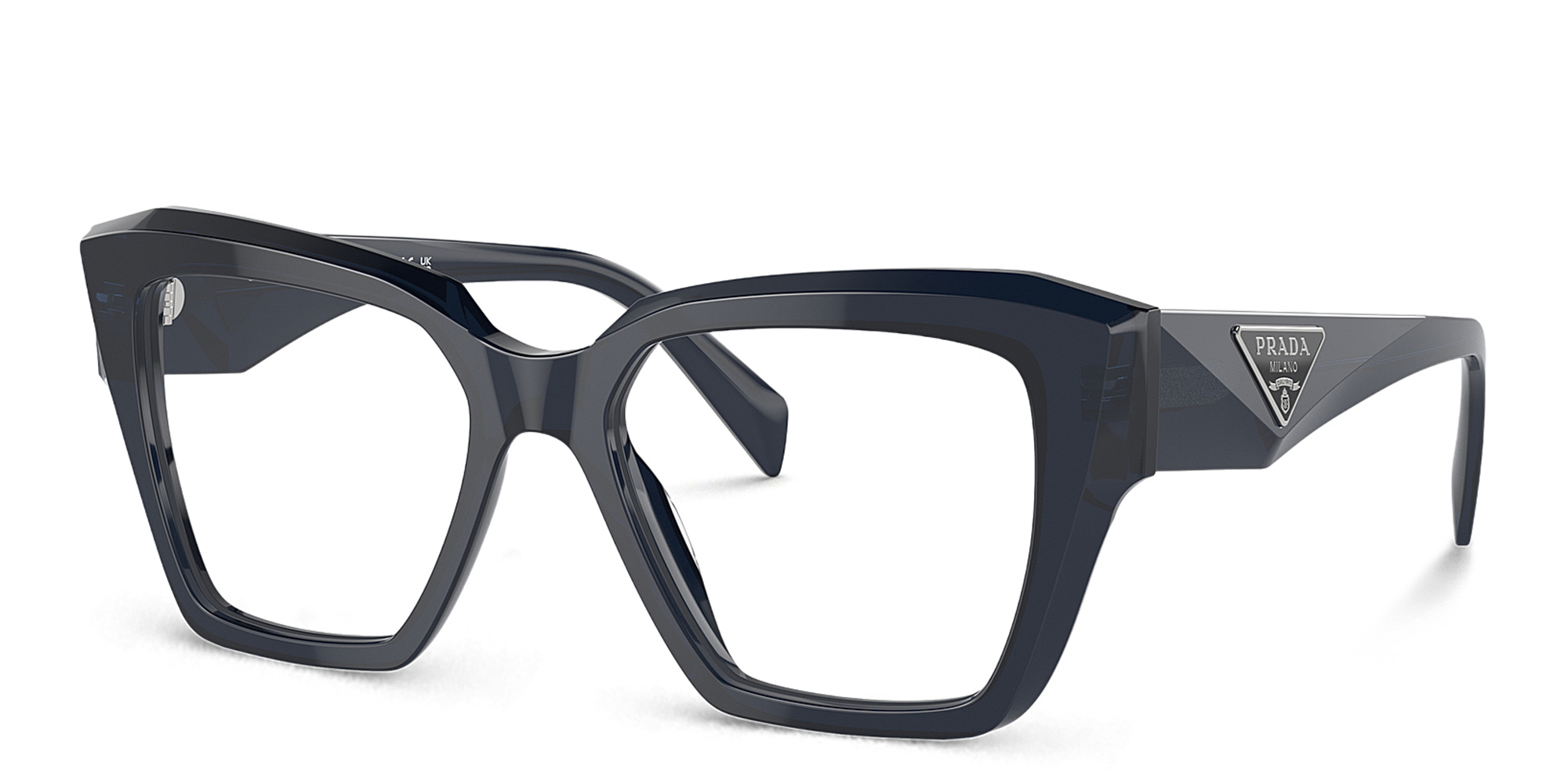 PRADA Triangle Logo Square Eyeglasses in Blue Transparent – Product Photo 2