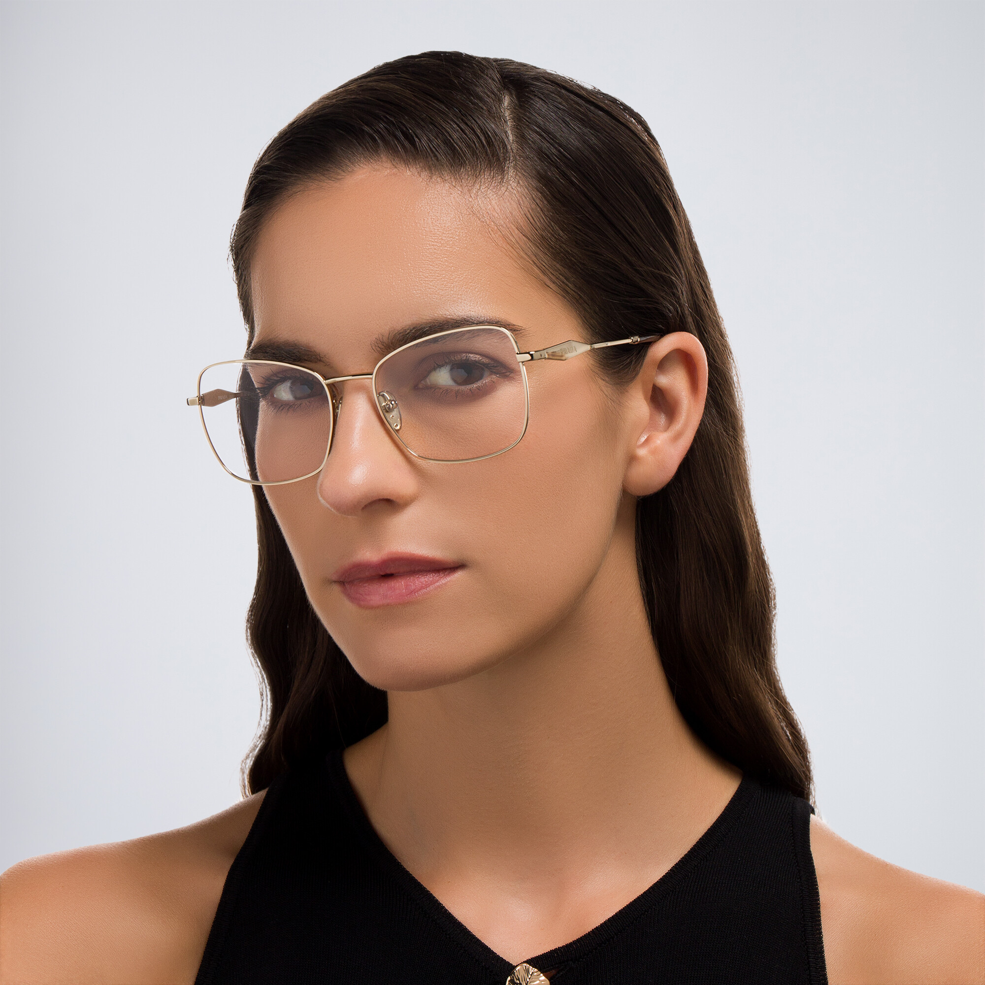 PRADA Logo Wide Pillow Eyeglasses in Pink Gold – Product Photo 6