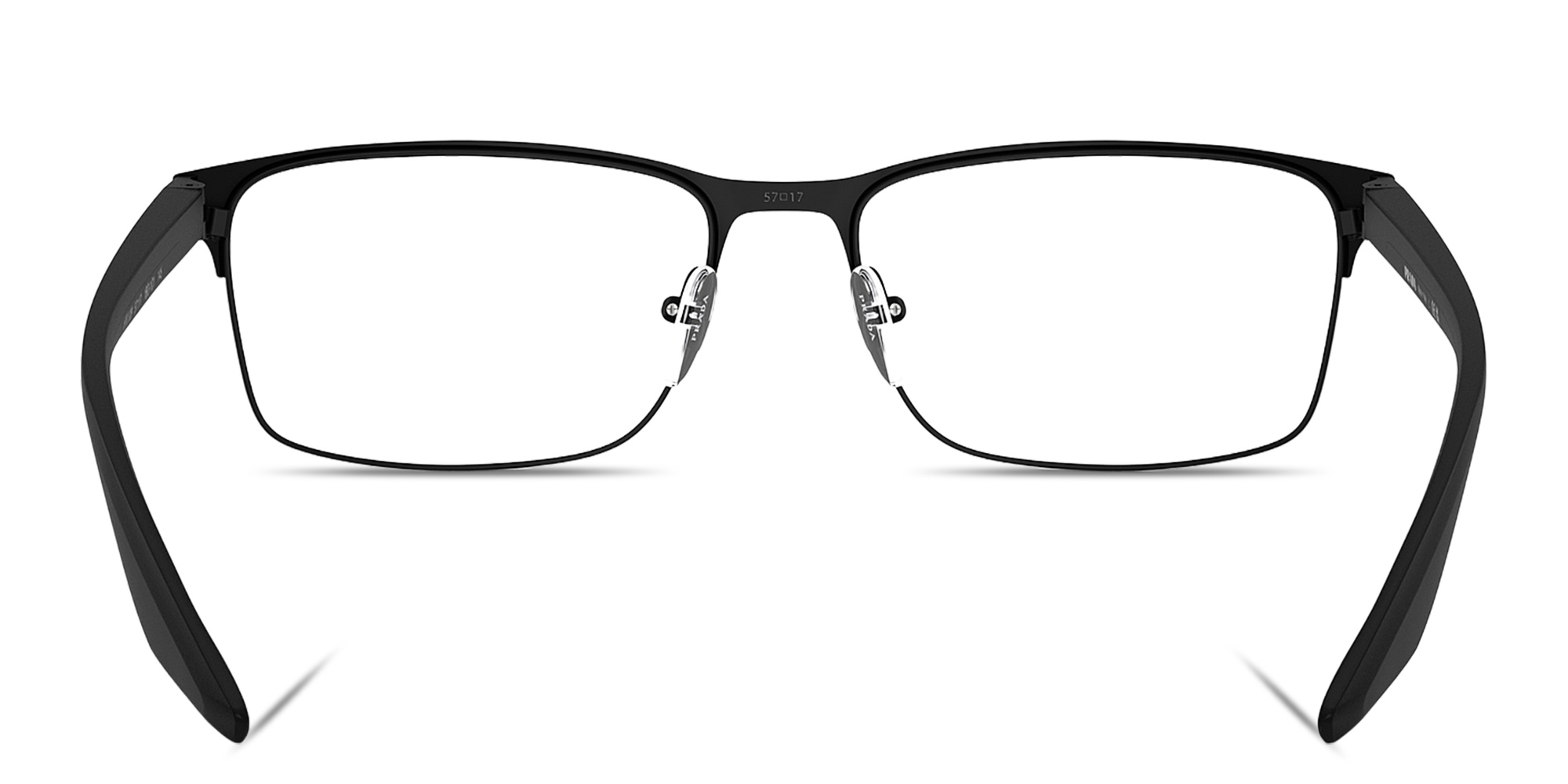 Shop Prada Linea Rossa Logo Signature Wide Rectangle Eyeglasses in Black online.