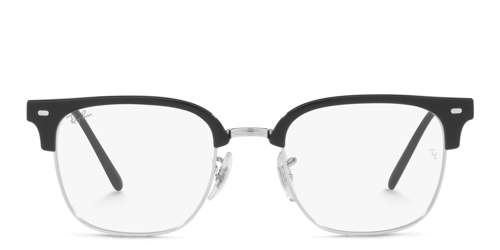 Shop Ray-Ban New Clubmaster Unisex Square Eyeglasses in Black On Silver online.