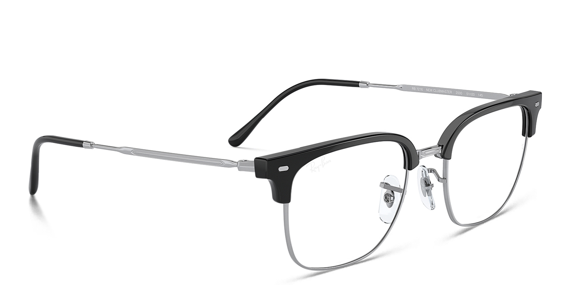 Shop Ray-Ban New Clubmaster Unisex Square Eyeglasses in Black On Silver online.