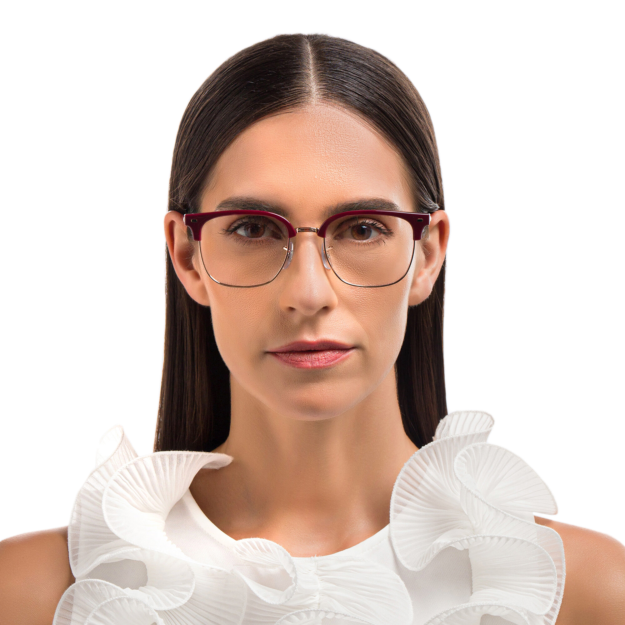 Shop Ray-Ban New Clubmaster Unisex Square Eyeglasses in Red online.