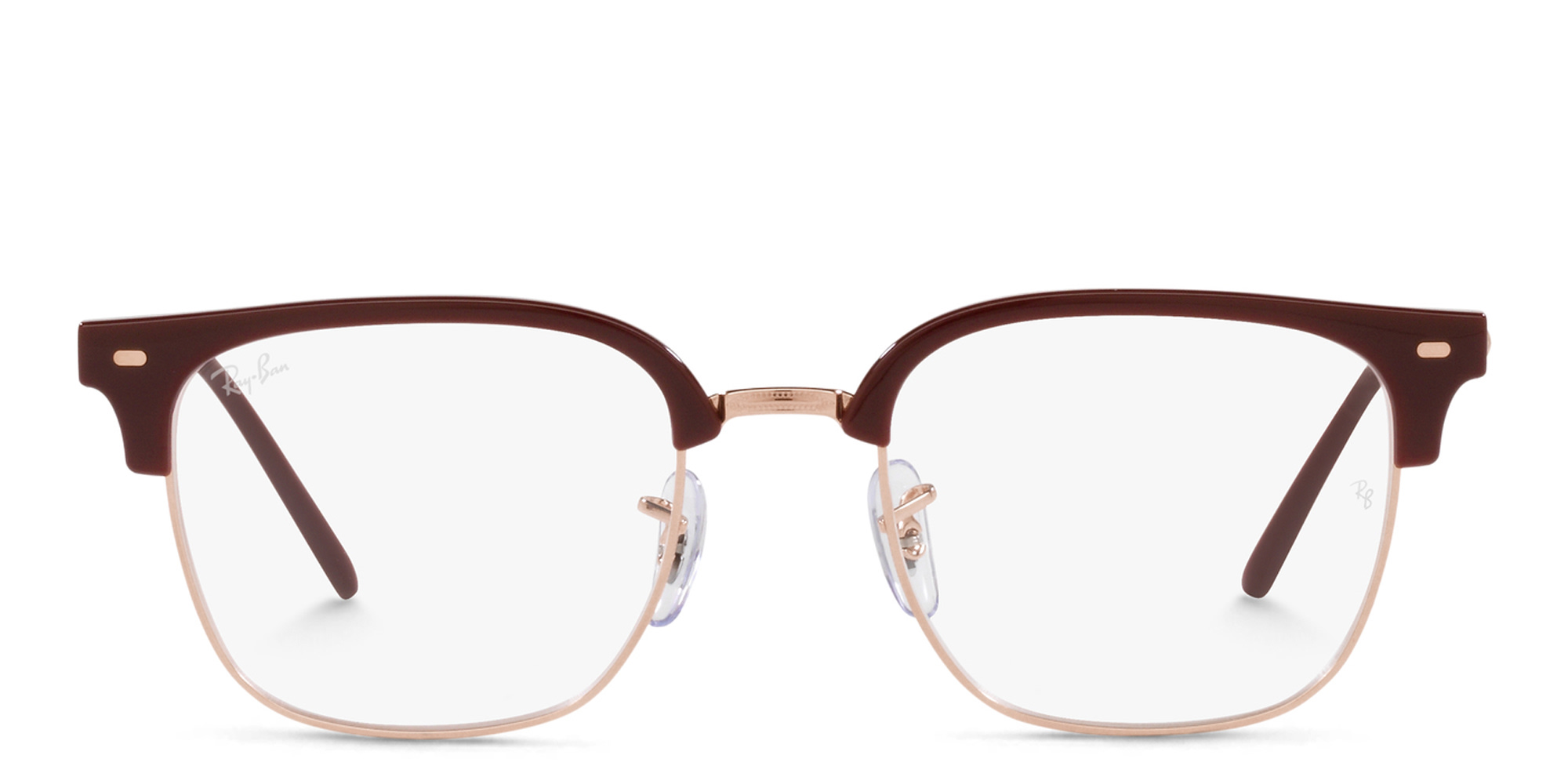 Shop Ray-Ban New Clubmaster Unisex Square Eyeglasses in Red online.