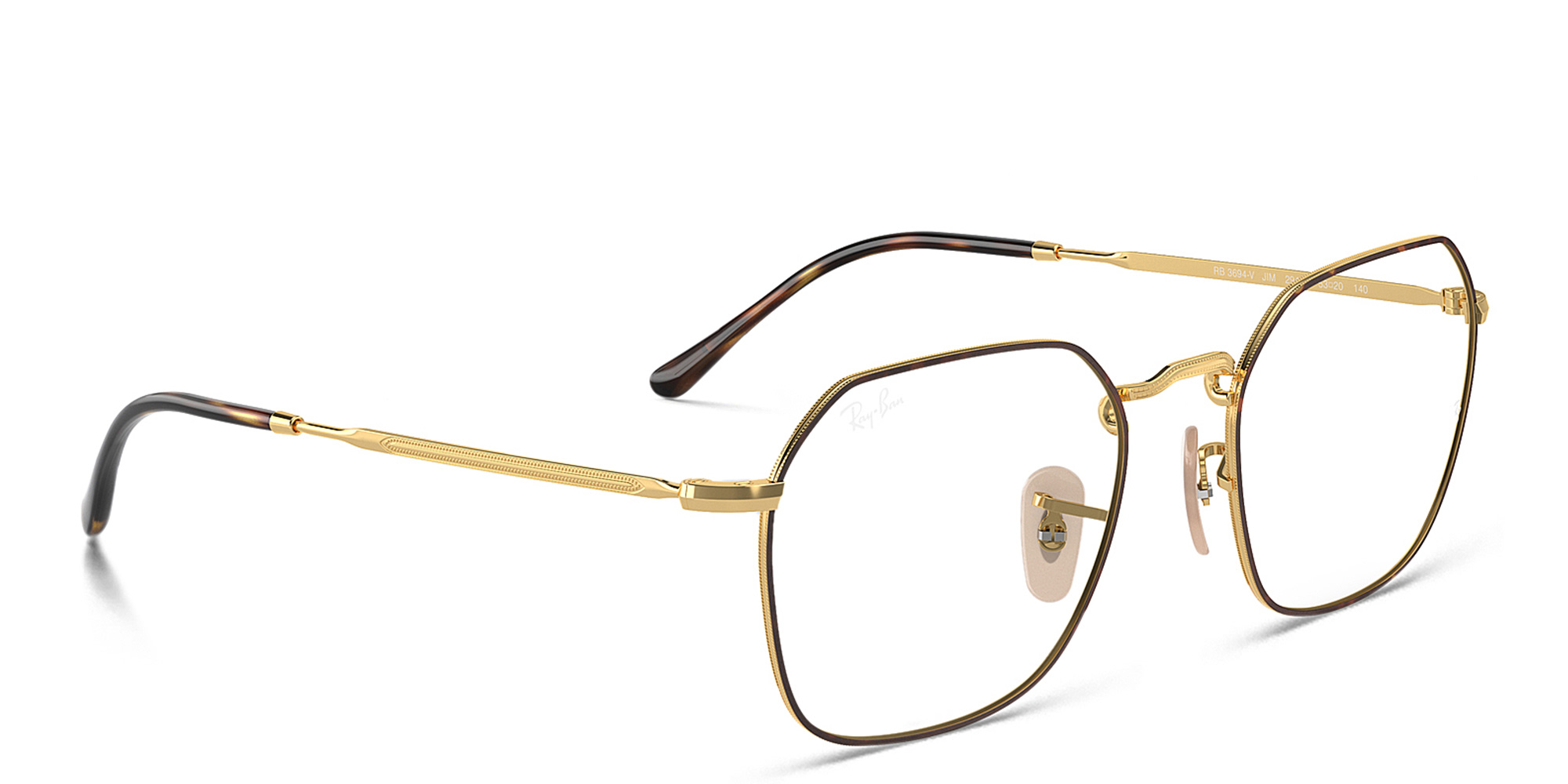 Shop Ray-Ban Jim Unisex Irregular Eyeglasses in Havana On Gold online.
