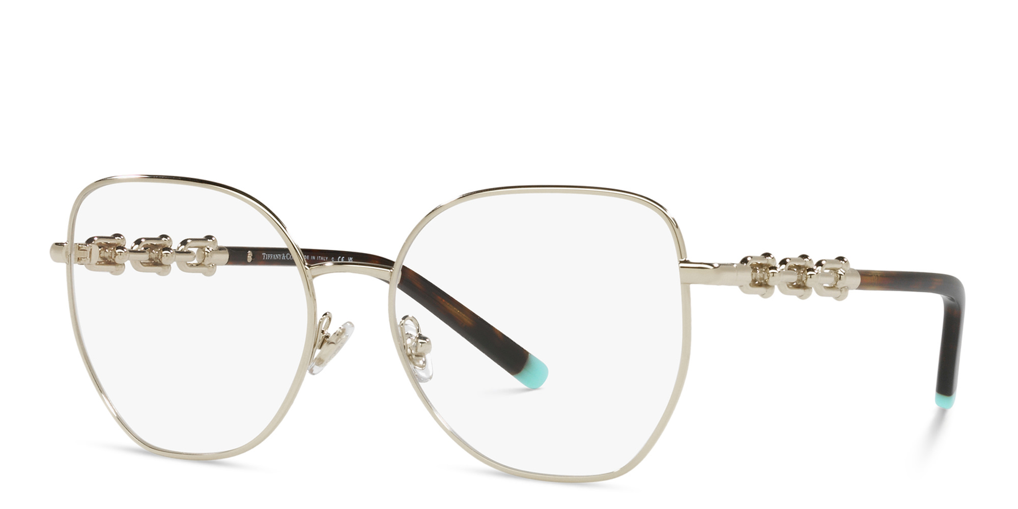 TIFFANY Wide Irregular Eyeglasses in Pale Gold – Product Photo 2