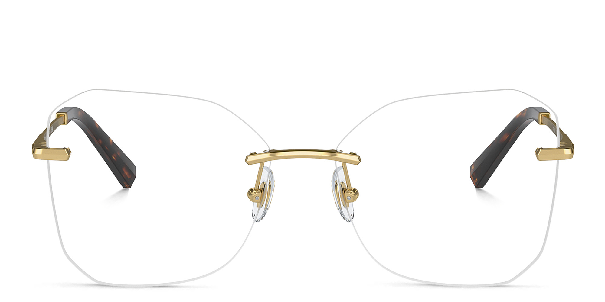Shop TIFFANY Logo Rimless Wide Irregular Eyeglasses in Gold online.