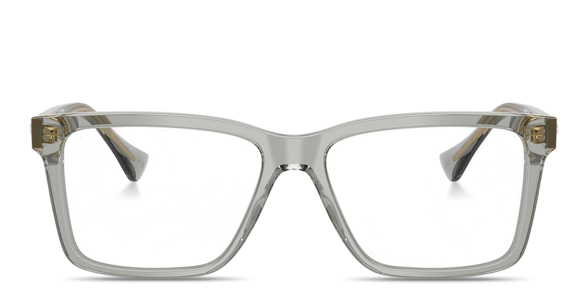 Shop VERSACE Medusa Wide Rectangle Eyeglasses in Transparent Grey online.