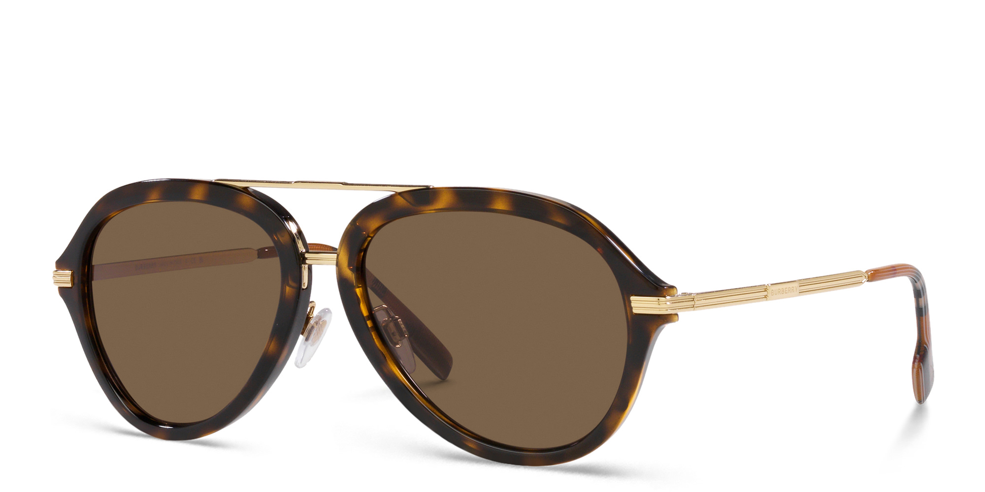 Shop BURBERRY Aviator Sunglasses in Dark Havana online.