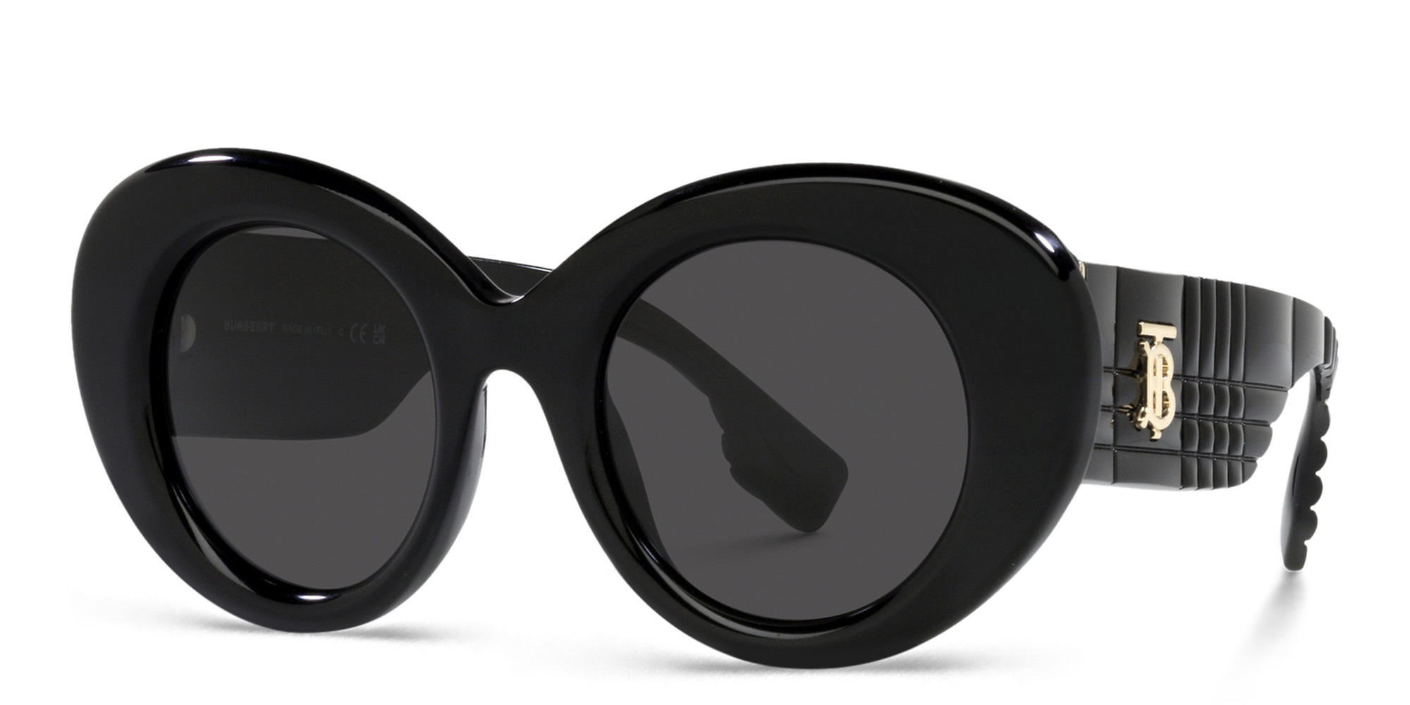 Shop BURBERRY Oversized Round Sunglasses in Black online.