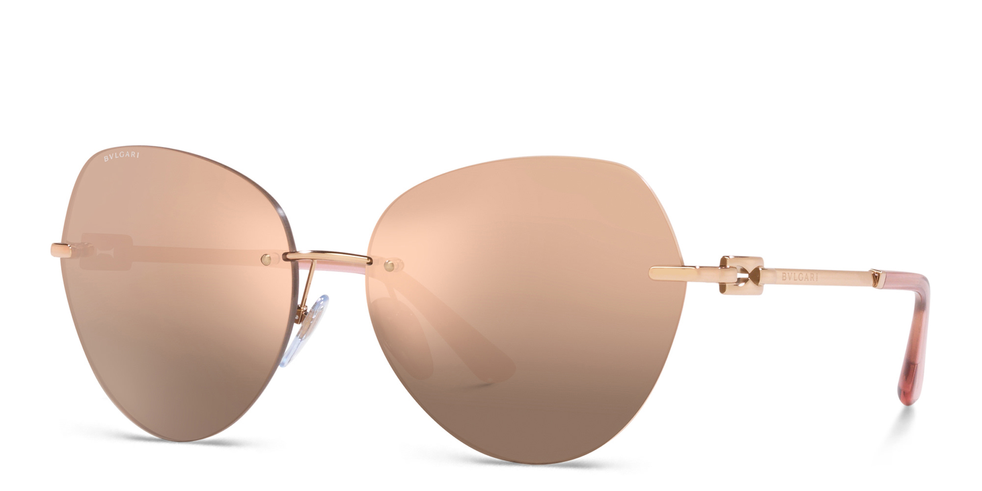 BVLGARI Rimless Pilot Sunglasses in Pink Gold – Product Photo 2