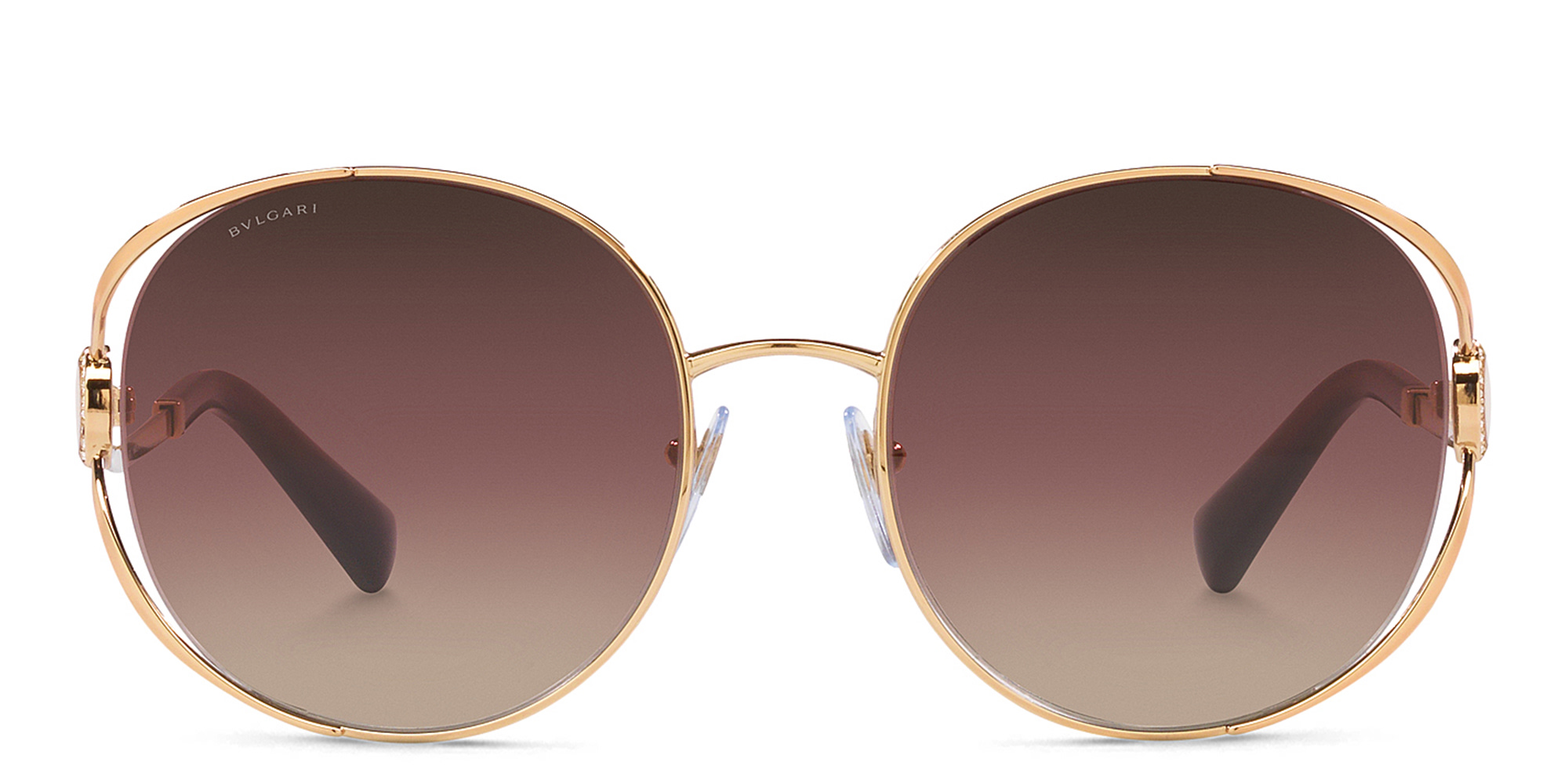 Shop BVLGARI Round Sunglasses in Pink Gold online.