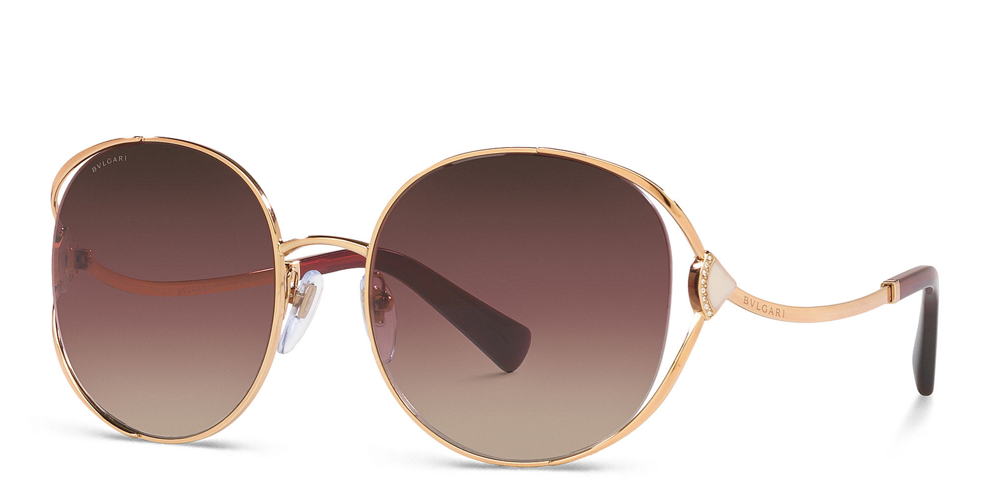Shop BVLGARI Round Sunglasses in Pink Gold online.