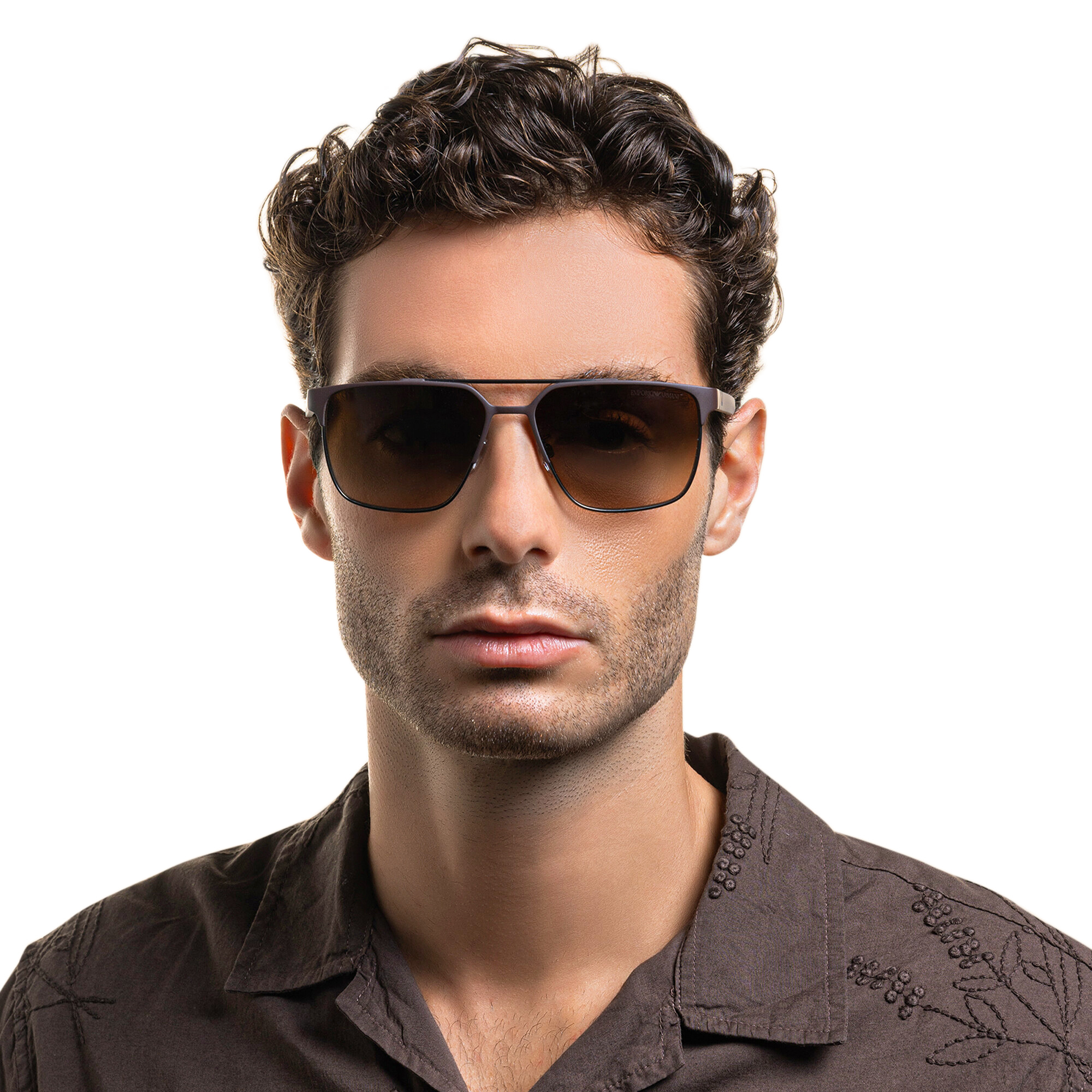 Shop Emporio Armani Square Sunglasses in Brown online.