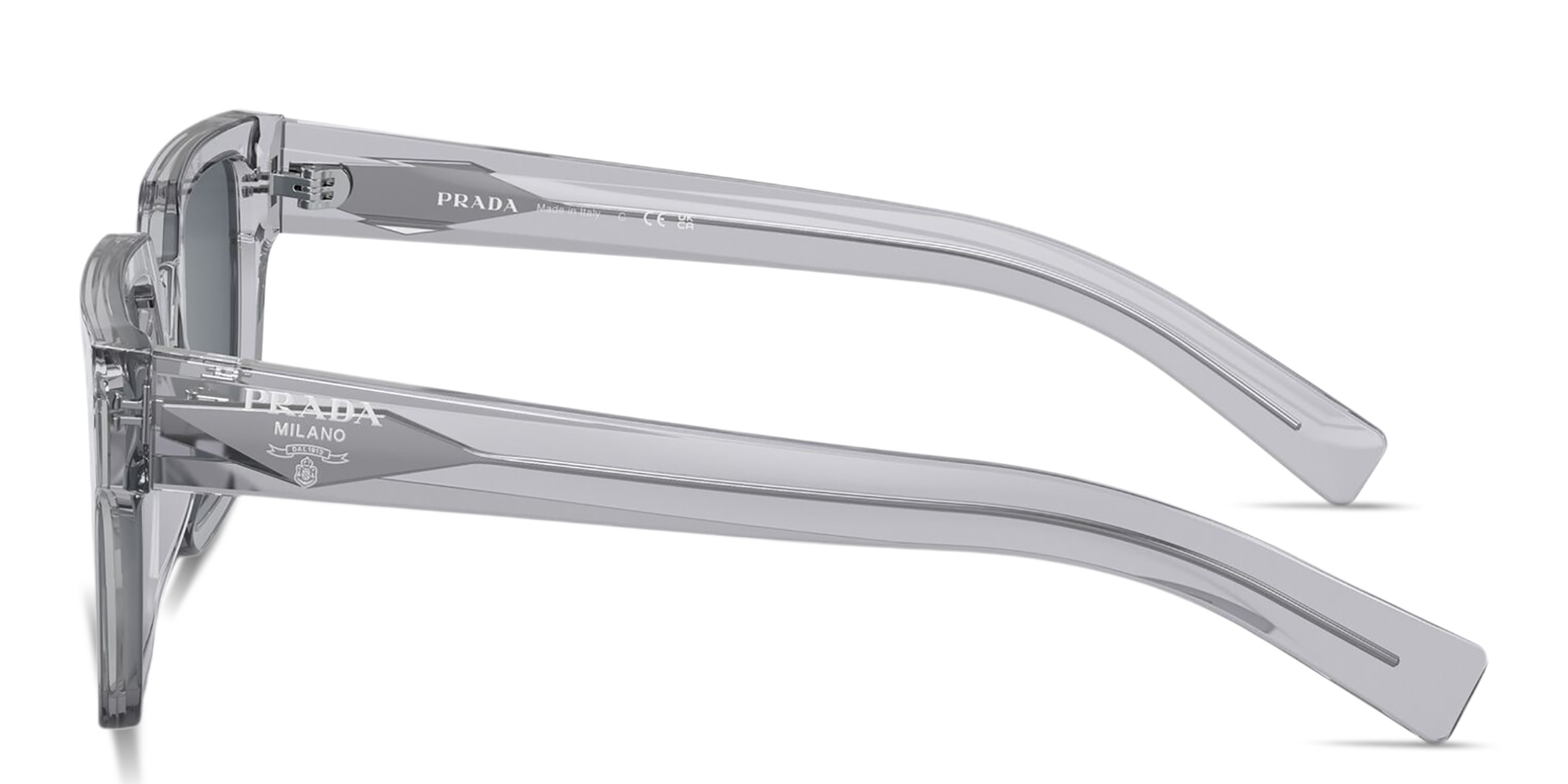 Shop PRADA Logo Print Pillow Sunglasses in Transparent Grey online.