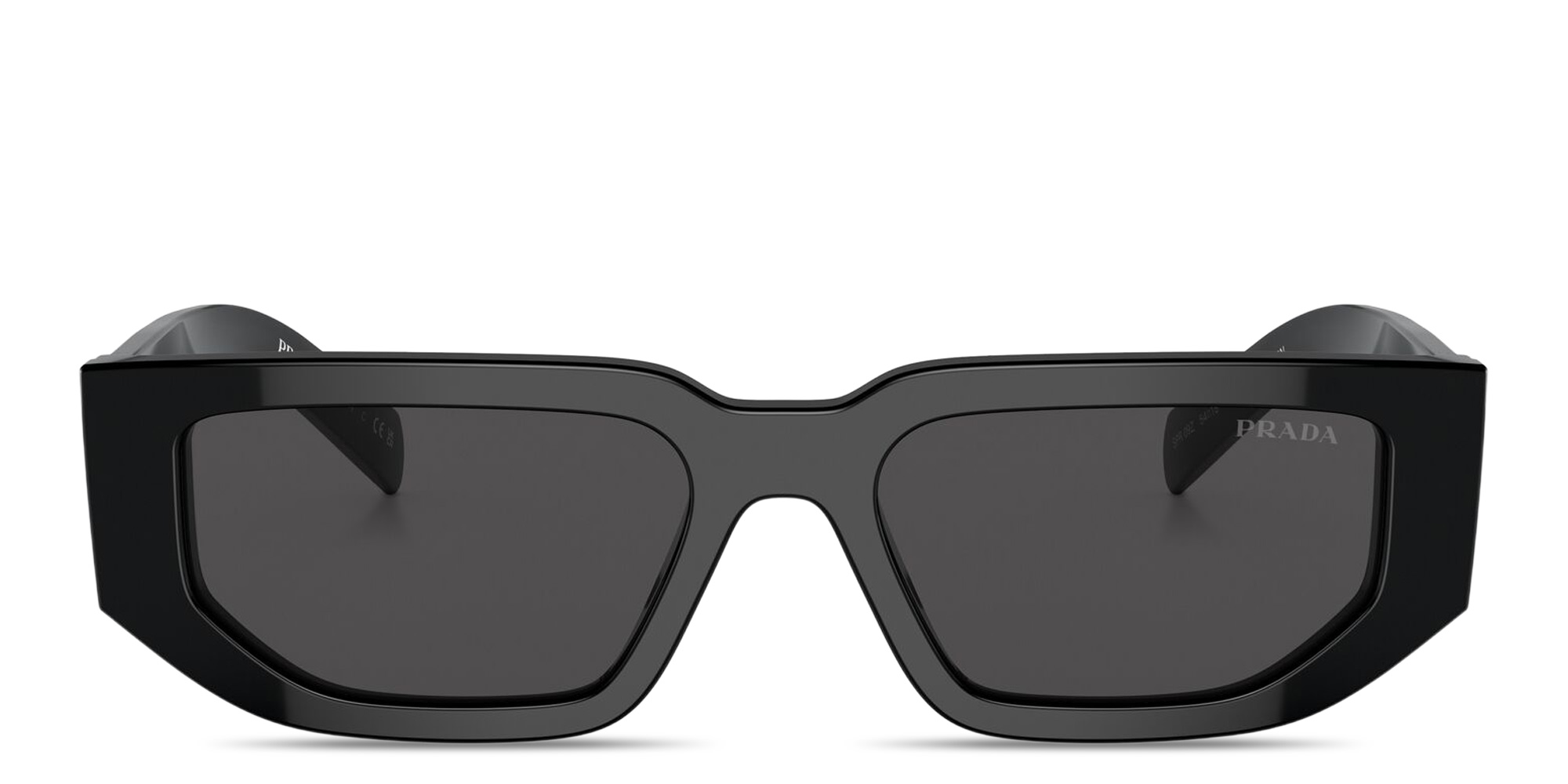 Shop PRADA Triangle Logo Rectangle Sunglasses in Black online.
