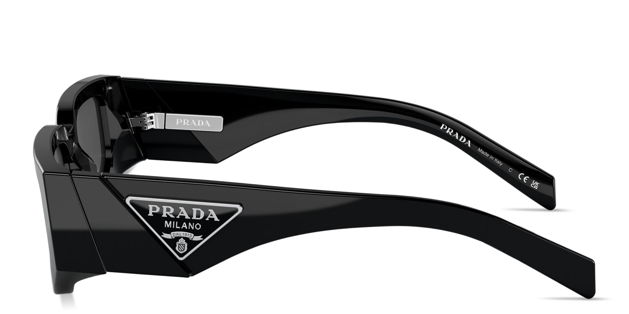 Shop PRADA Triangle Logo Rectangle Sunglasses in Black online.