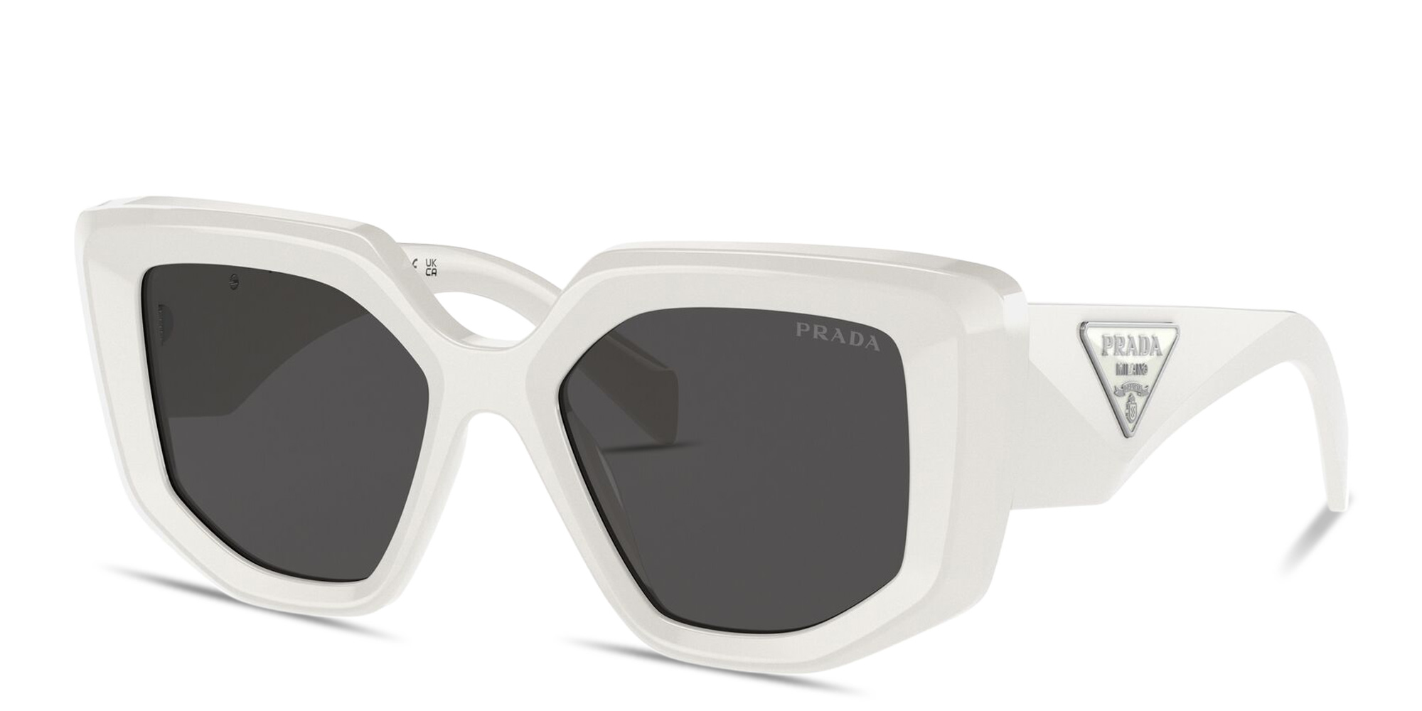 PRADA Triangle Logo Irregular Sunglasses in White – Product Photo 2
