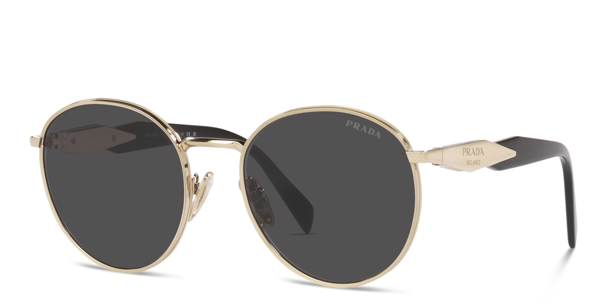 Shop PRADA Round Sunglasses in Pale Gold online.