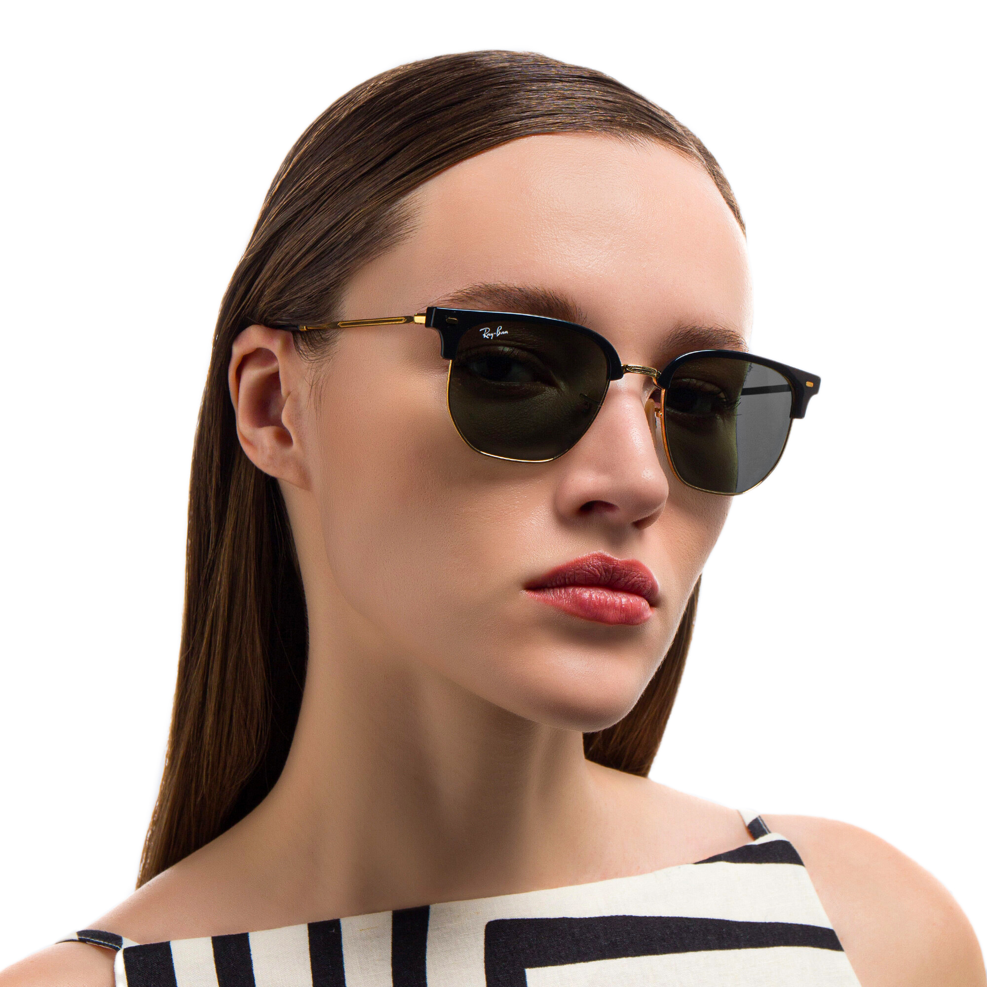 Shop Ray-Ban New Clubmaster Unisex Irregular Sunglasses in Black On Gold online.