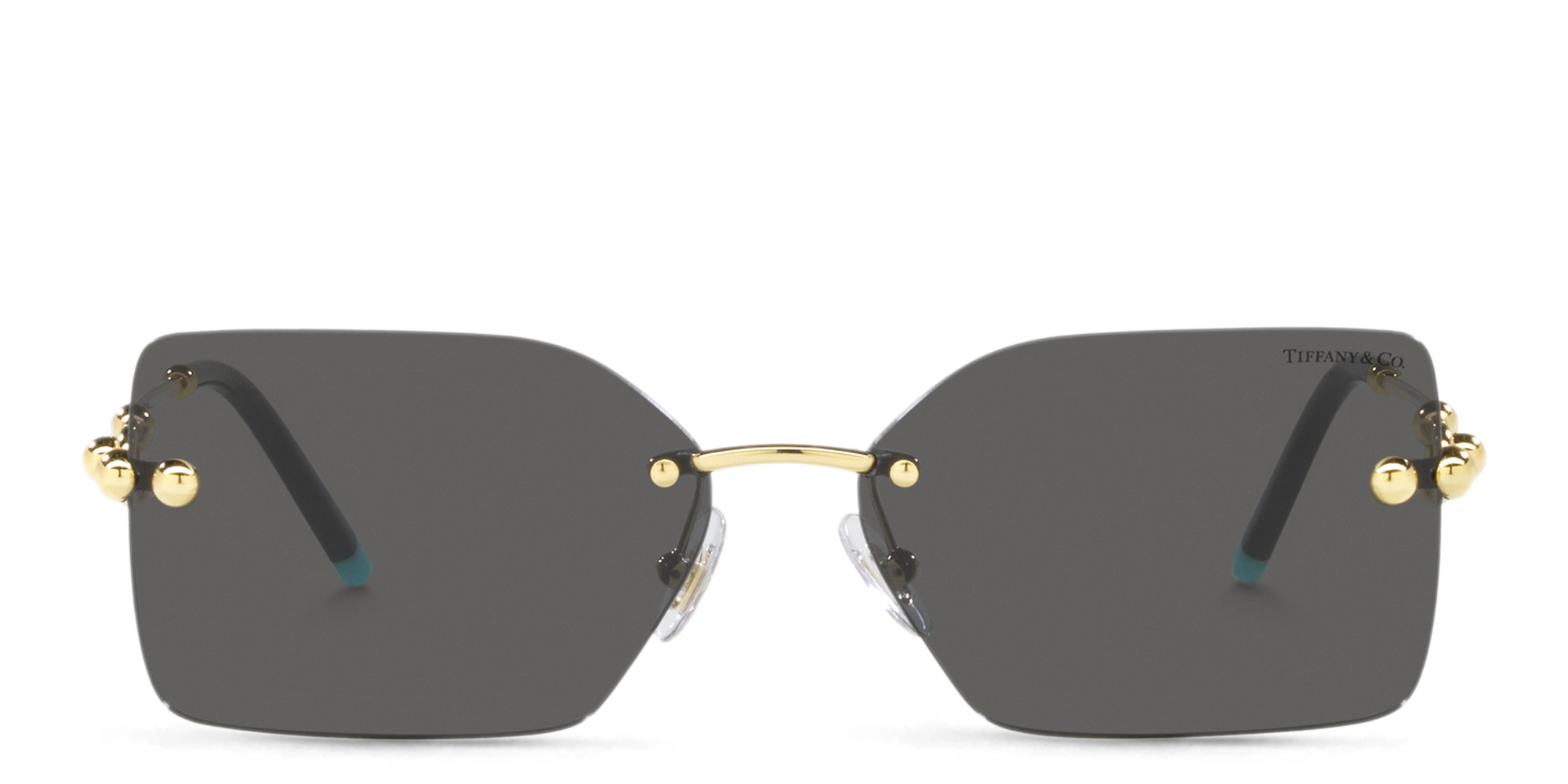Shop TIFFANY Rimless Rectangle Sunglasses in Pale Gold online.