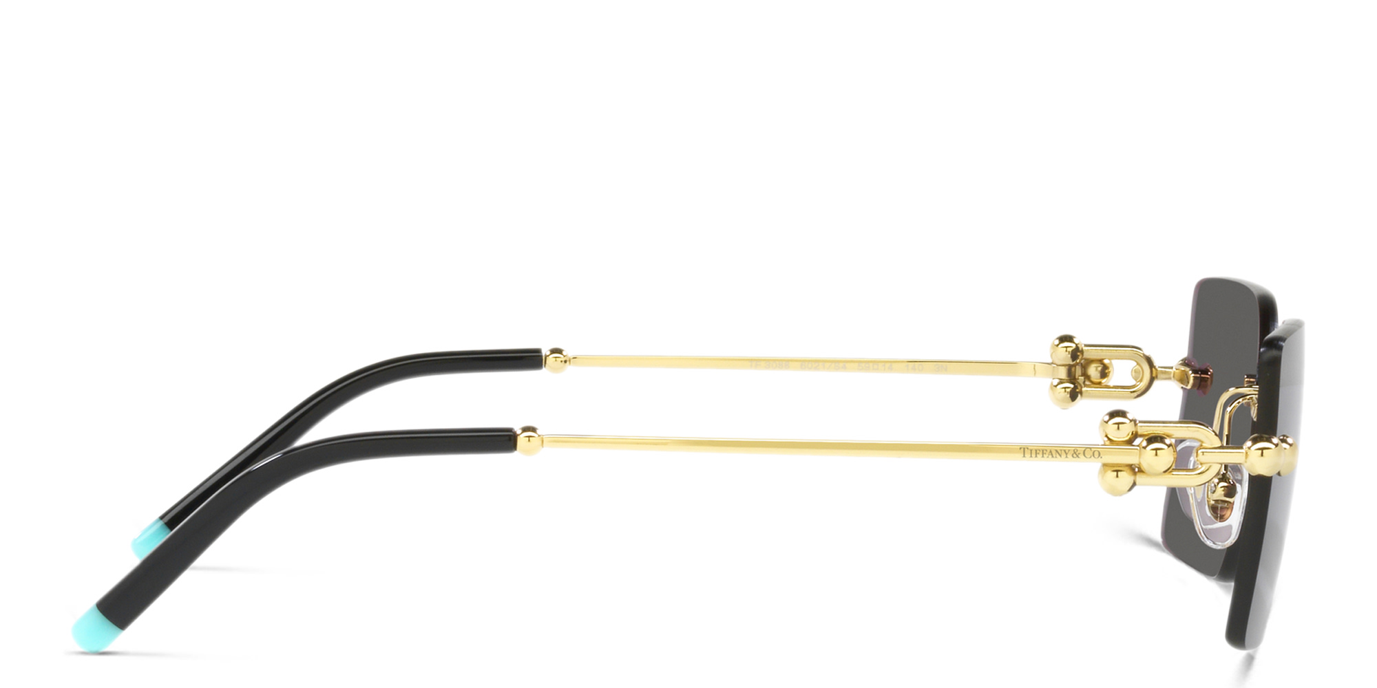 Shop TIFFANY Rimless Rectangle Sunglasses in Pale Gold online.