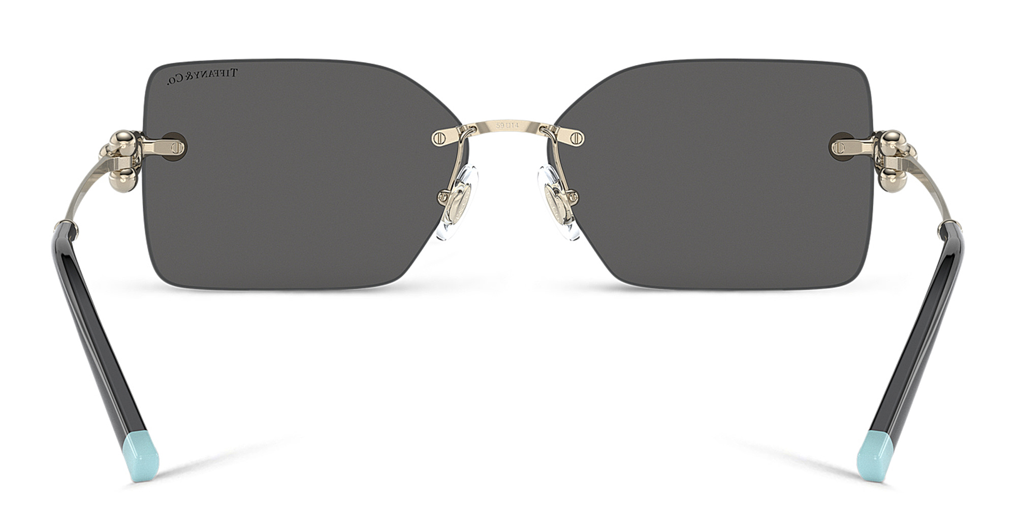 Shop TIFFANY Rimless Rectangle Sunglasses in Pale Gold online.