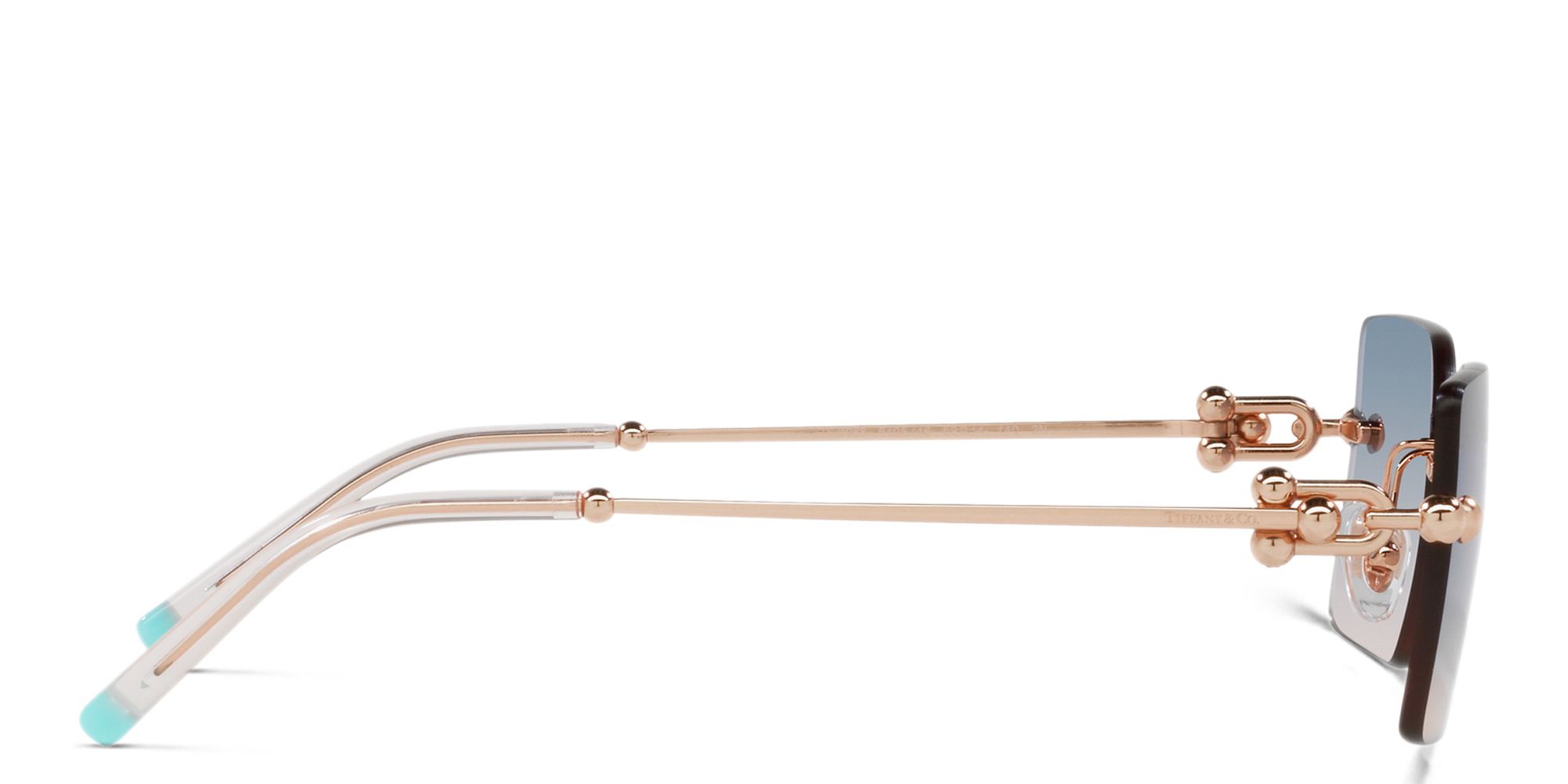 Shop TIFFANY Rimless Rectangle Sunglasses in Gold online.